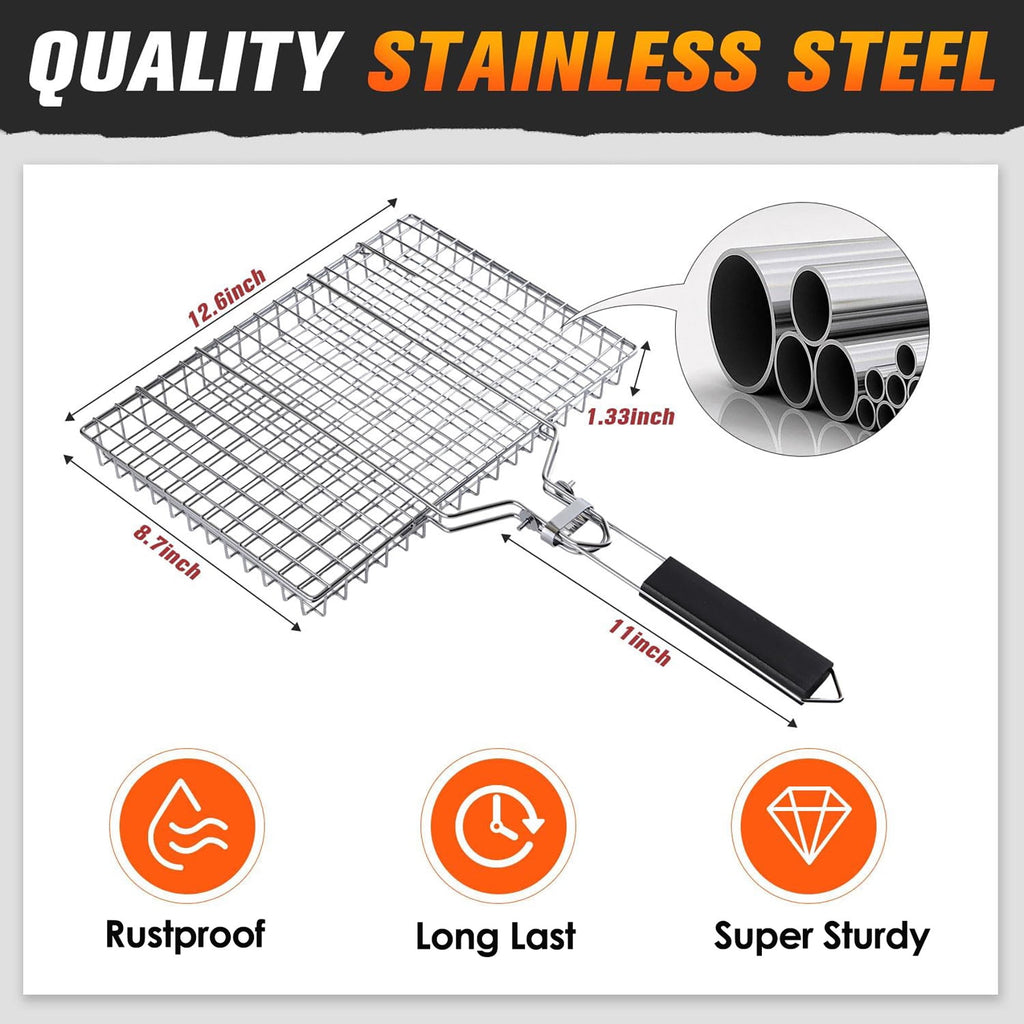 ACMETOP Grill Baskets for Outdoor Grill, Stainless Steel Large Folding Grilling Baskets with Detachable Handle, Grilling Accessories for Fish, Shrimp, Vegetables