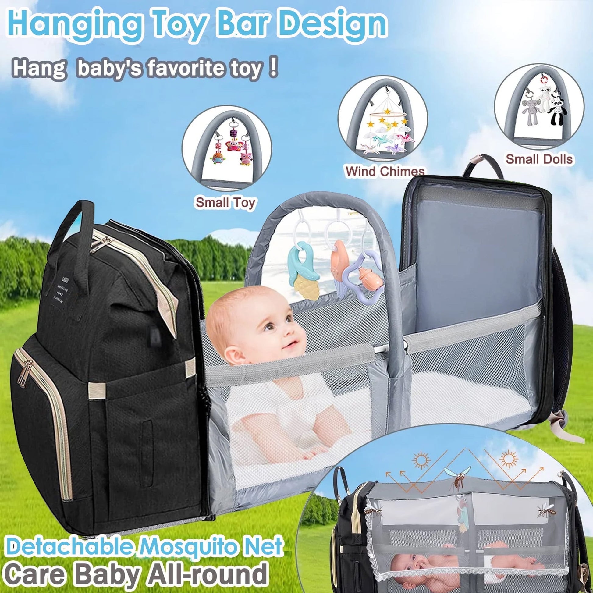 Morfone Baby Diaper Bag Backpack with Changing Station, Large Capacity Baby Bag, Waterproof Travel Backpack with USB Charging Port, Stroller Straps , Baby Shower Gifts