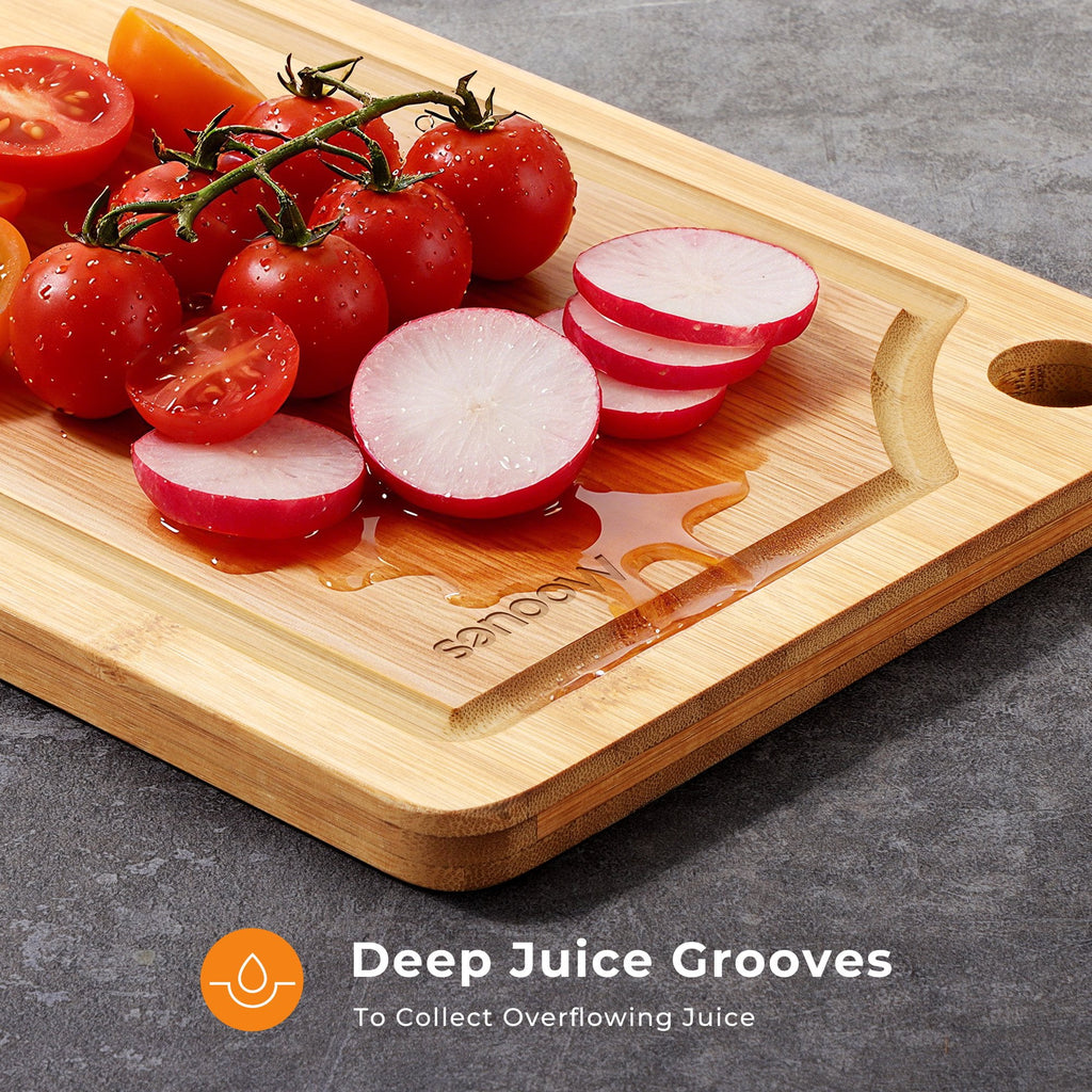 ACMETOP Wooden Cutting Boards for Kitchen, Reversible Deep-Carbonized Bamboo Cutting Board with Juice Groove, Knife-Friendly, Kitchen Gift (3 Pcs)