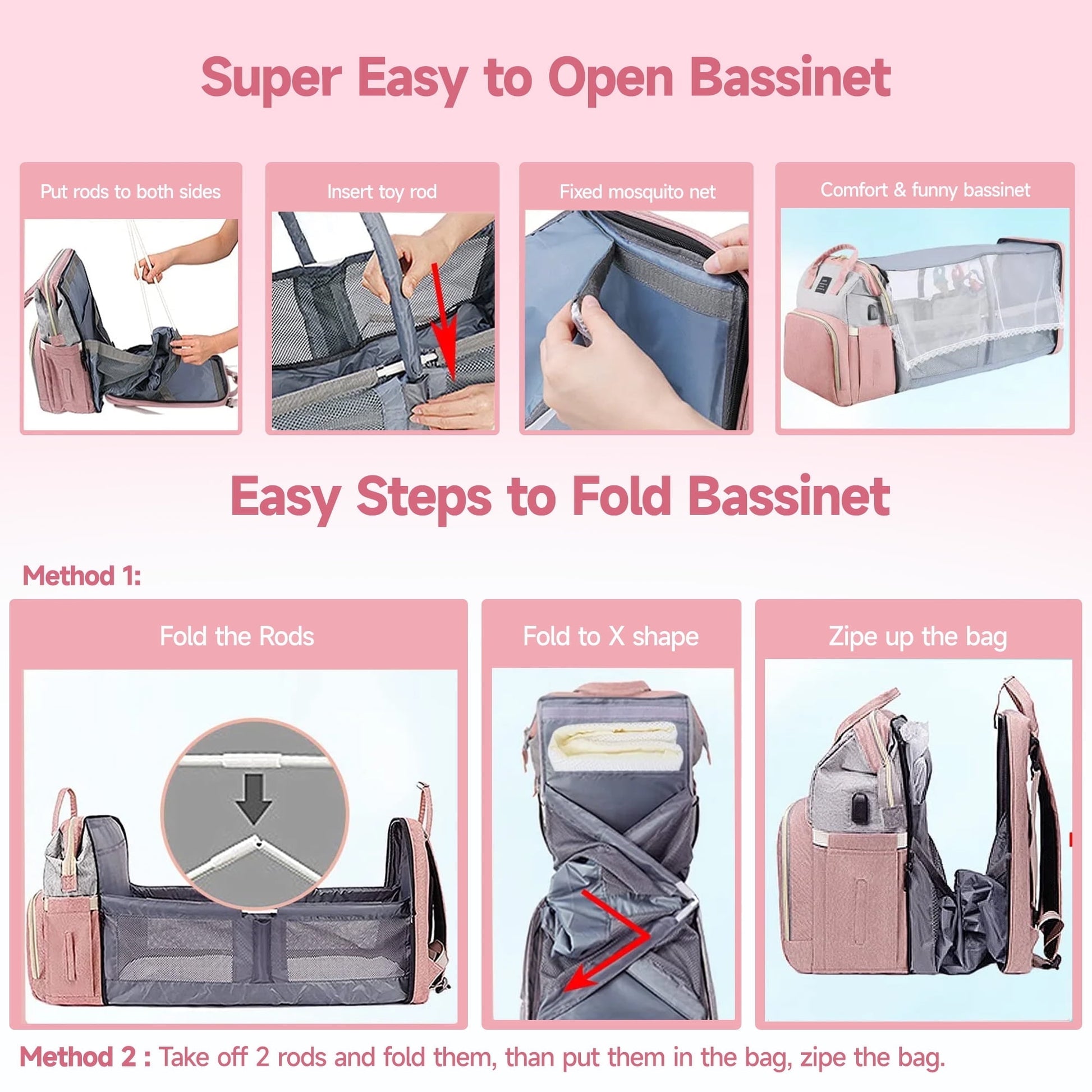 Morfone Baby Diaper Bag Backpack with Changing Station, Large Capacity Baby Bag, Waterproof Travel Backpack with USB Charging Port, Stroller Straps , Baby Shower Gifts
