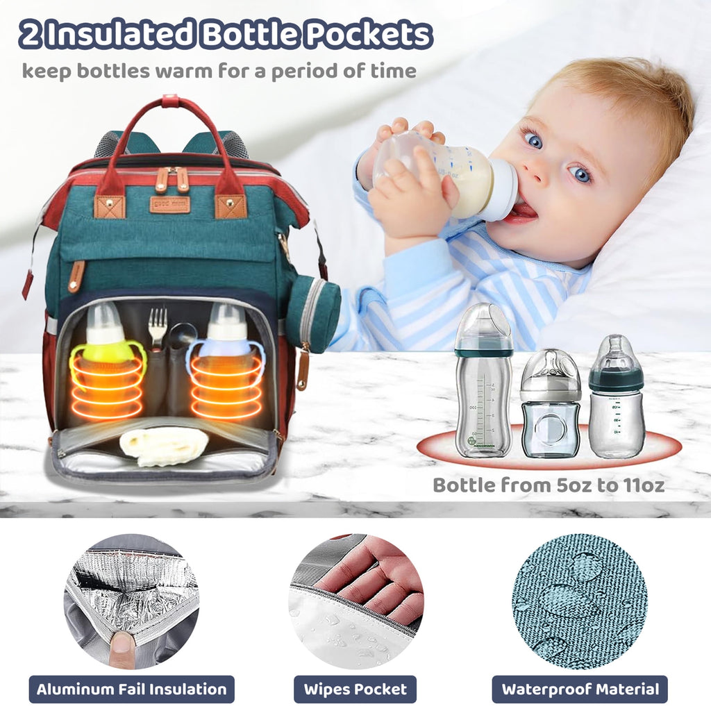 Morfone Baby Diaper Bag Backpack with Changing Station, Large Capacity Baby Bag, Waterproof Travel Backpack with USB Charging Port, Stroller Straps , Baby Shower Gifts