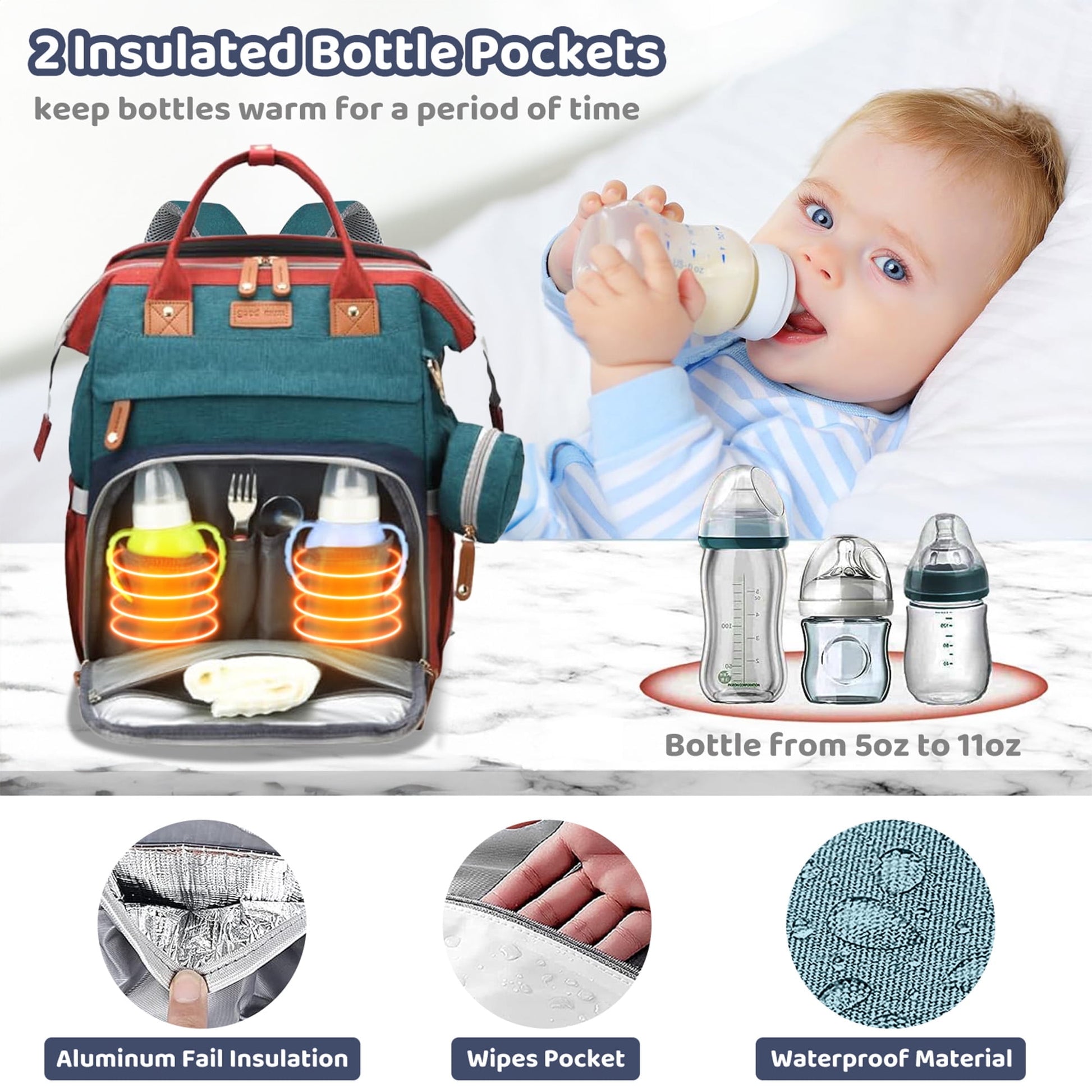 Morfone Baby Diaper Bag Backpack with Changing Station, Large Capacity Baby Bag, Waterproof Travel Backpack with USB Charging Port, Stroller Straps , Baby Shower Gifts