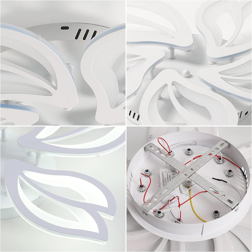 Beichen 24.4 Inch Modern LED Ceiling Light Acrylic Leaf Flower Flush Mount Chandelier with Remote Control  Dimmable Ceiling Lamp