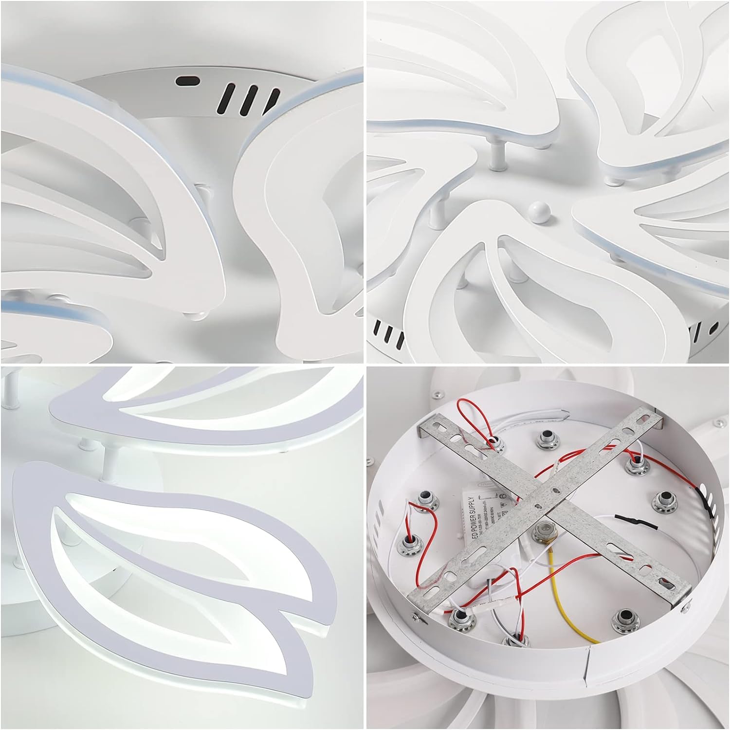 Beichen 24.4 Inch Modern LED Ceiling Light Acrylic Leaf Flower Flush Mount Chandelier with Remote Control  Dimmable Ceiling Lamp