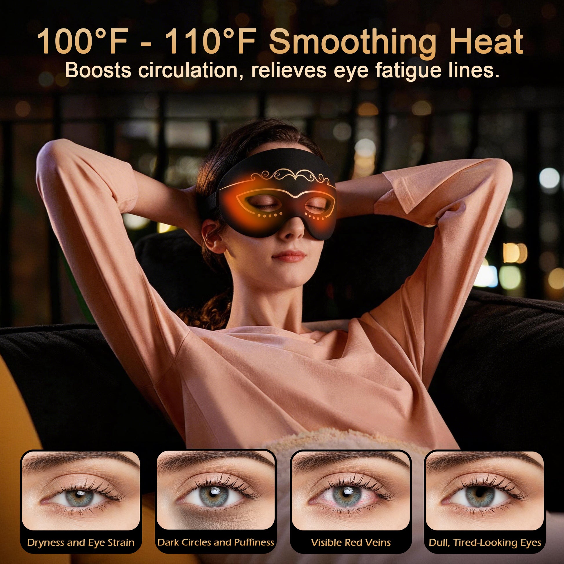 Red Light Therapy for Eyes, 4 Modes Under-Eye Infrared Red Light Eye Mask, Portable Eye Massager for Men Women (Black)