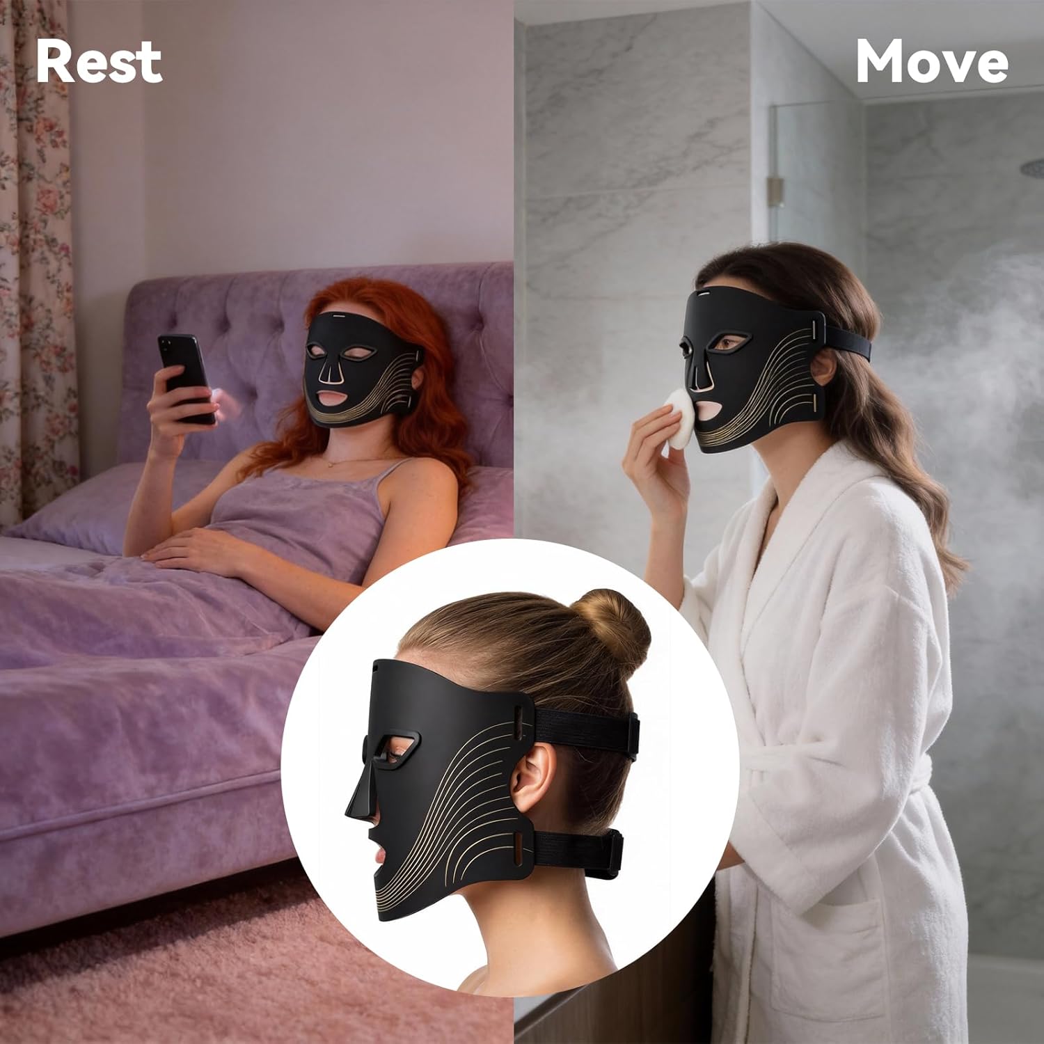 Morfone 660-850nm Wavelength Facial Mask + Neck Protector Red Light Therapy Beauty Device. 60+44 Light Beads, Rechargeable Timer Function