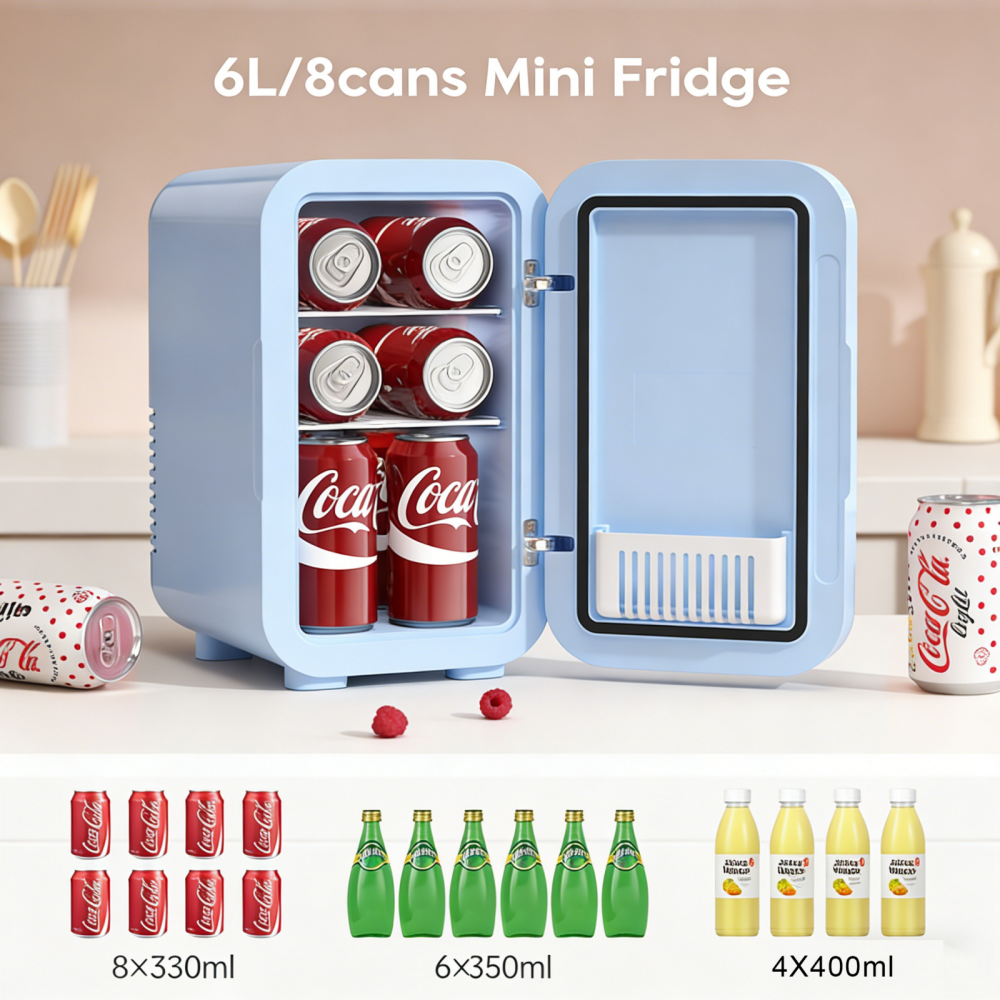 Morfone 6L Blue Mini Car Fridge with Cooling and Heating Function Dual Use for Home and Summer Camping