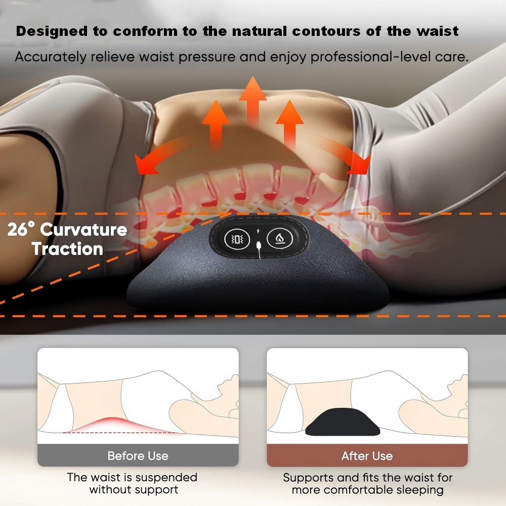 Morfone 3-in-1 Electric Lumbar Heating Massage Support Pillow for Car Home and Office Use