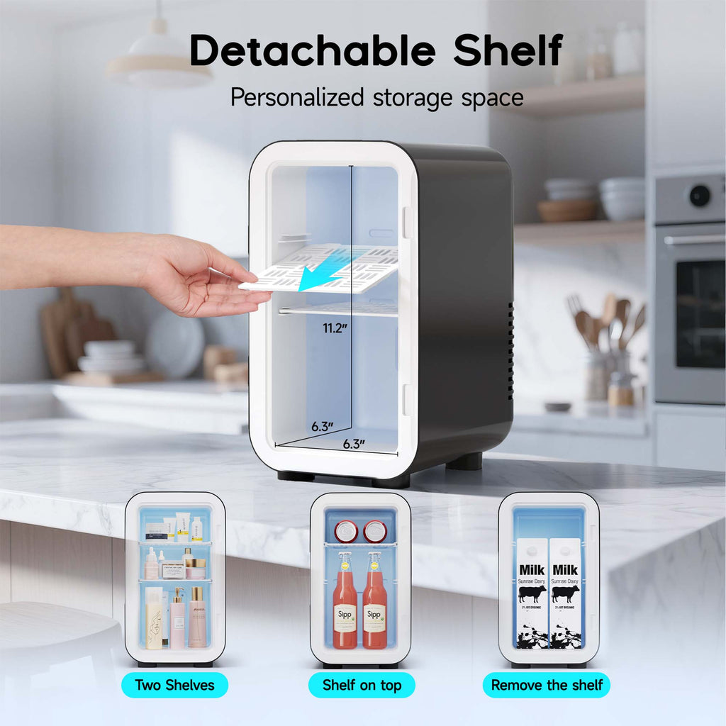 BEICHEN Mini Fridge, 6 Liter/8 Can Small Fridge, AC/DC Portable Skincare Fridge, Cooler and Warmer Refrigerators for Bedroom, Skincare, Beverage, Office, Dorm, Car