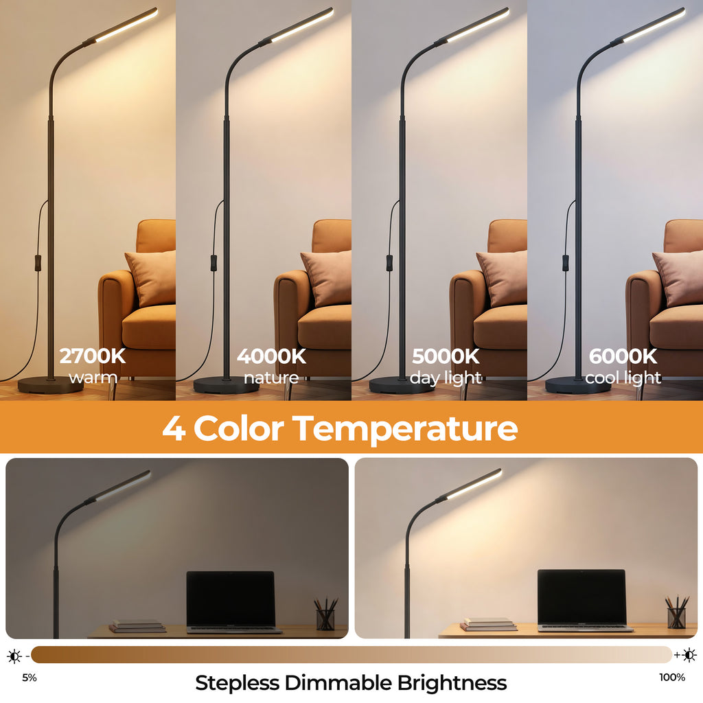 ACMETOP LED Floor Lamp for Living Room with Remote Control, Standing Lamp with Stepless Dimmable & 4 Color Temperatures Bulb