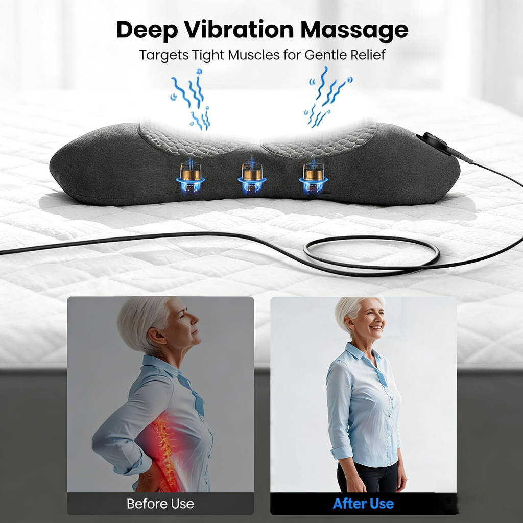 Morfone 3-in-1 Electric Lumbar Heating Massage Support Pillow for Car Home and Office Use