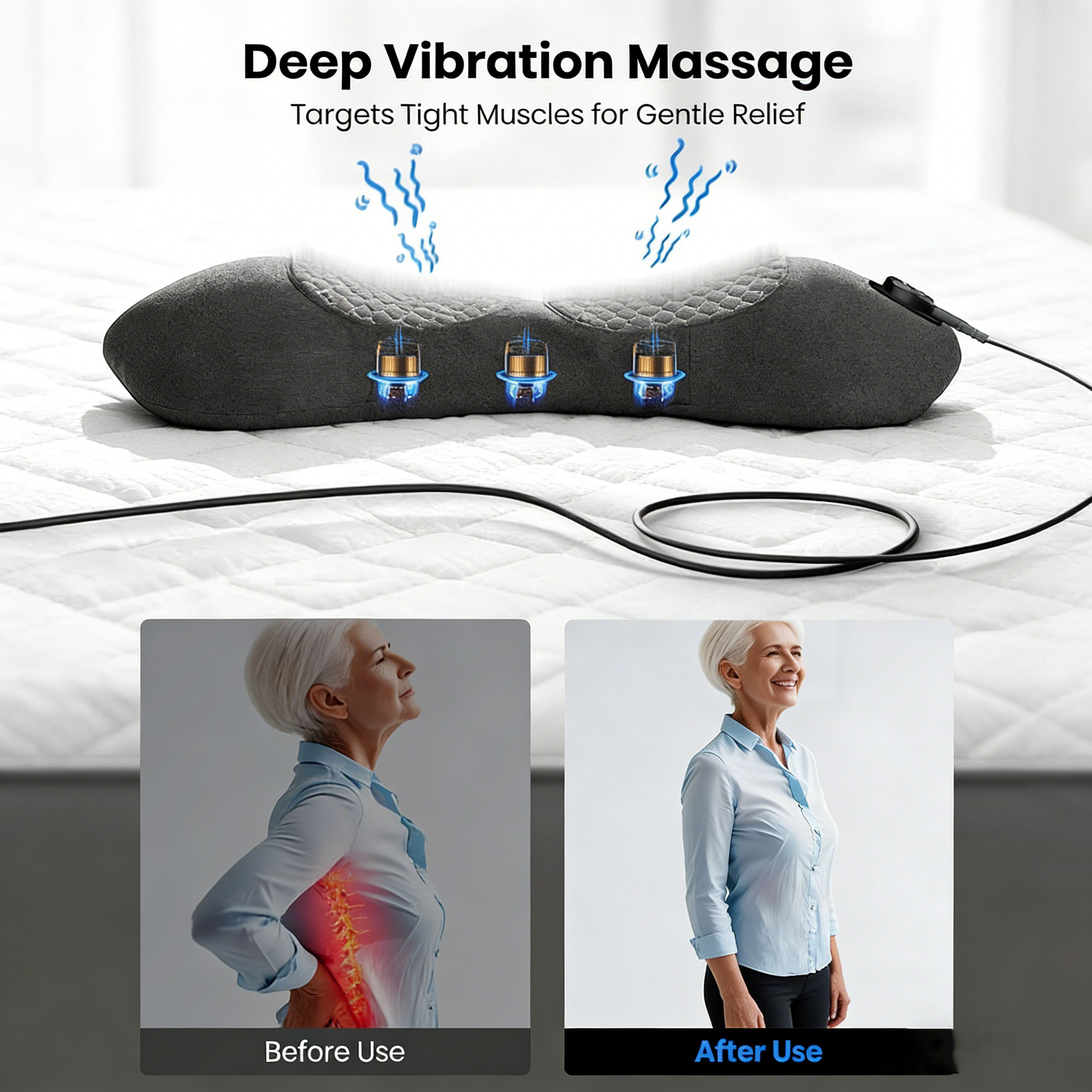 Morfone 3-in-1 Electric Lumbar Heating Massage Support Pillow for Car Home and Office Use