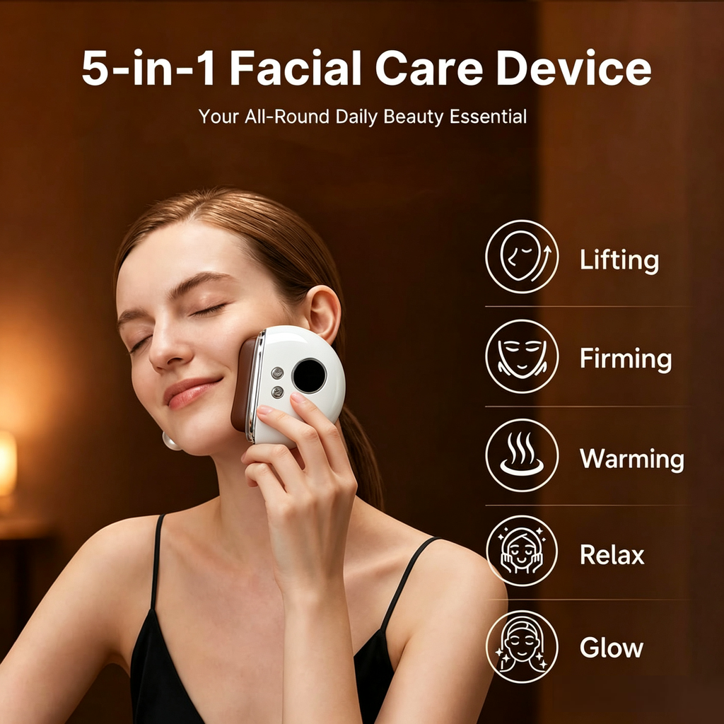 Morfone Stone Therapy Red Light Face Massager, Electric Heated Gua Sha Tool, Beauty Device for Face & Neck, Skin-Firming Device for Facial Sculpting, Gift for Women
