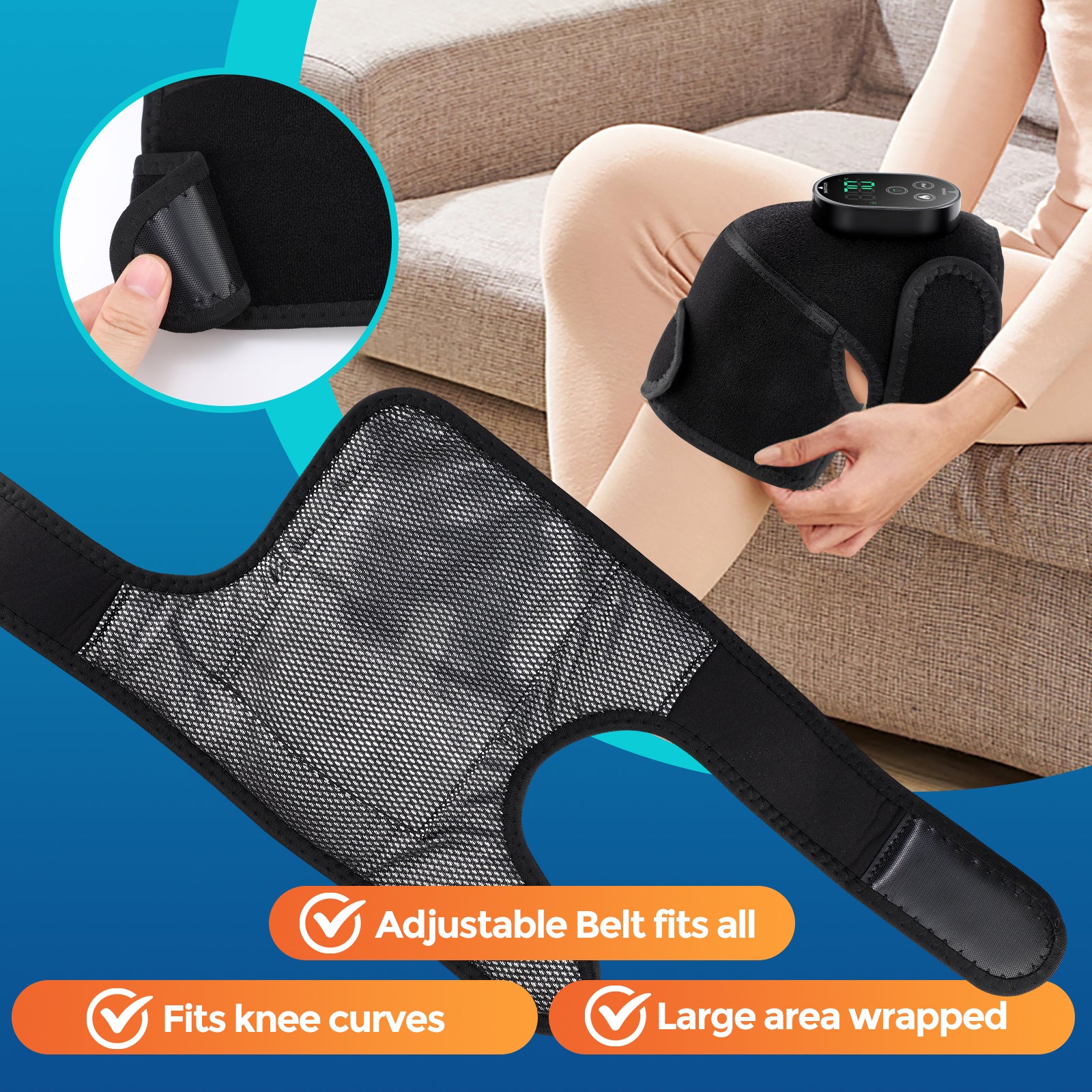 Morfone Cordless Knee Massager Heated Knee Brace with 6 Heat Levels & 3 Vibration  3 Timer