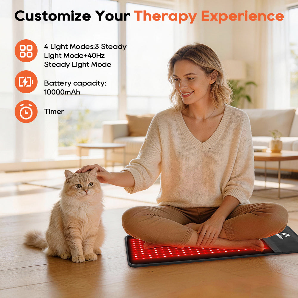 Morfone 12“ x 24” Red Light Therapy Mat with 200 LEDs, Back, Waist, and Joint Muscle Therapy Device, Black, 1 piece
