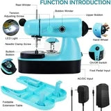 Mini Sewing Machine, Upgraded Electric Sewing Machine with Sewing Bag, Expansion Board, LED Light, Fast Stitch Suitable for Clothes,Jeans,Cutains,DIY Home Travel (Pink)