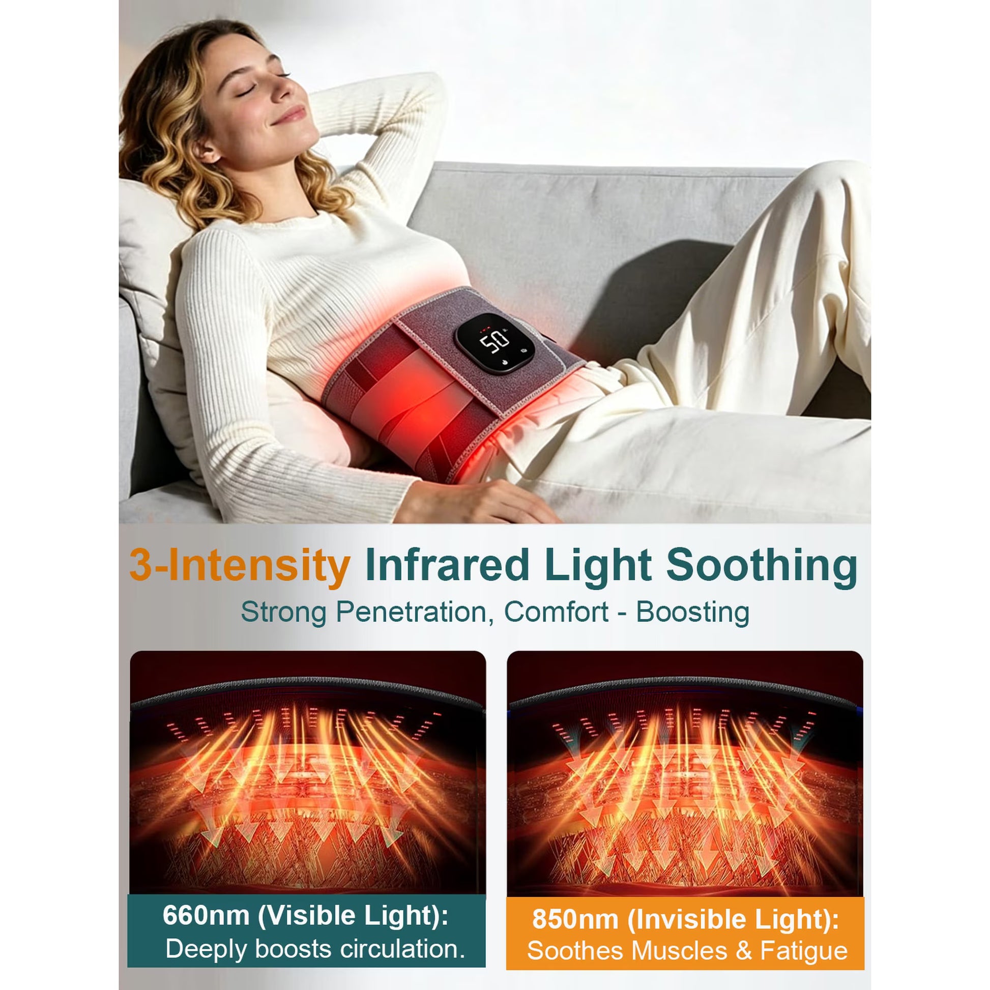 Morfone Cordless Heating Pad Belt for Lower Back Support, Red Light Belt for Body, 660nm & 850nm Infrared Light Lumbar Back Wrap, Gift for Women Men Mom Dad