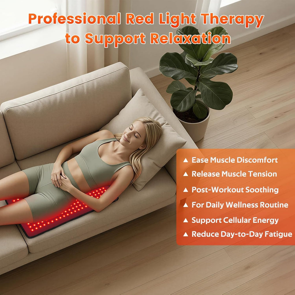 Morfone Red Light Pad for Body, 242 LEDs 24"x12" Large Red Light NIR Light Mat with 33W High Power, 660nm & 850nm Dual Wavelength, 4 Modes for Back