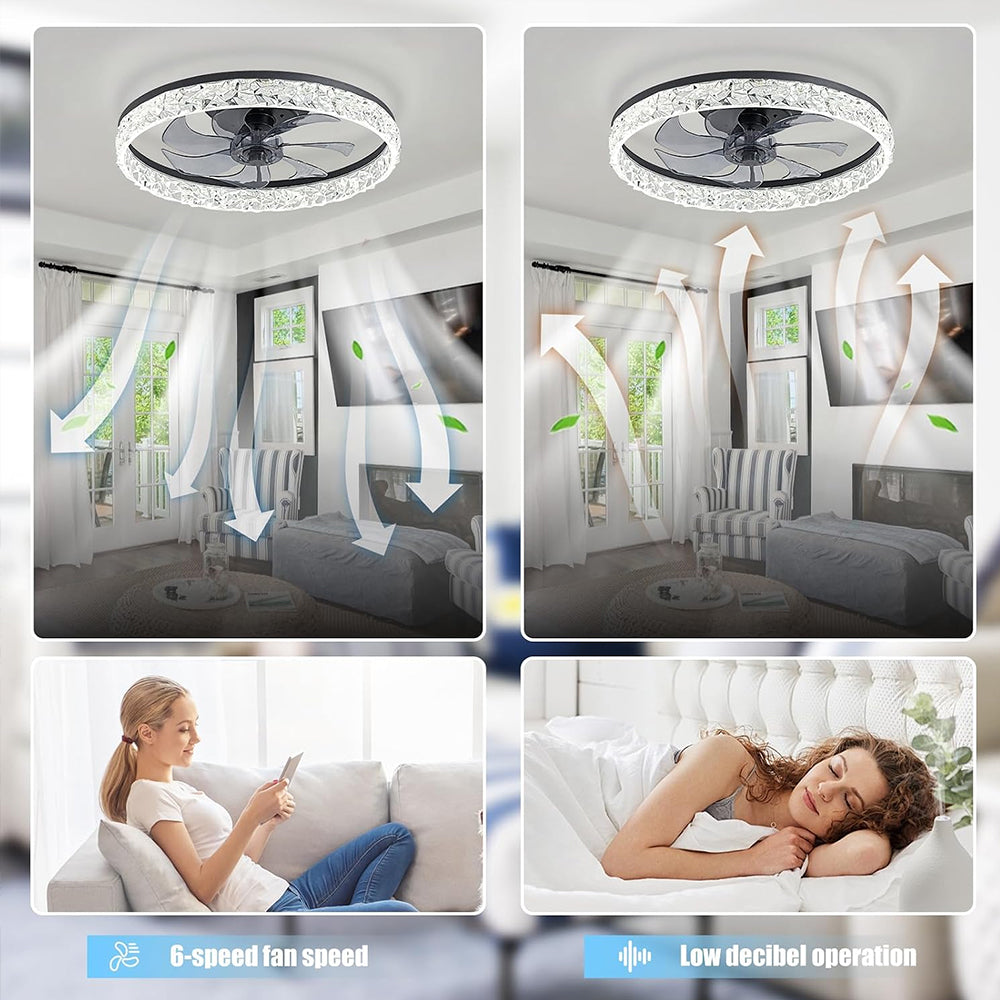 Beichen 20 Inch Ceiling Fan with Light, Dimmable Flush Mount Fandelier, Stepless Color Temperature, 6 Speeds, Remote Control for Bedroom, Living Room & Kitchen