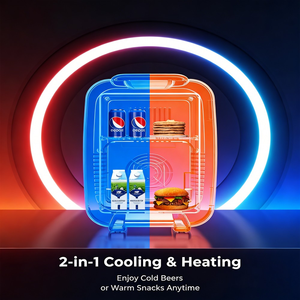 BEICHEN 4L Mini Fridge Adjustable LED Lighting AC/DC Portable Dual Temperature Bedroom Office Game Room Car Use