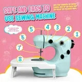 Mini Sewing Machine with Extension Table, Dual Speed Portable Sewing Machine for Beginners with Light, Sewing Kit for Household Use, Blue(Green)