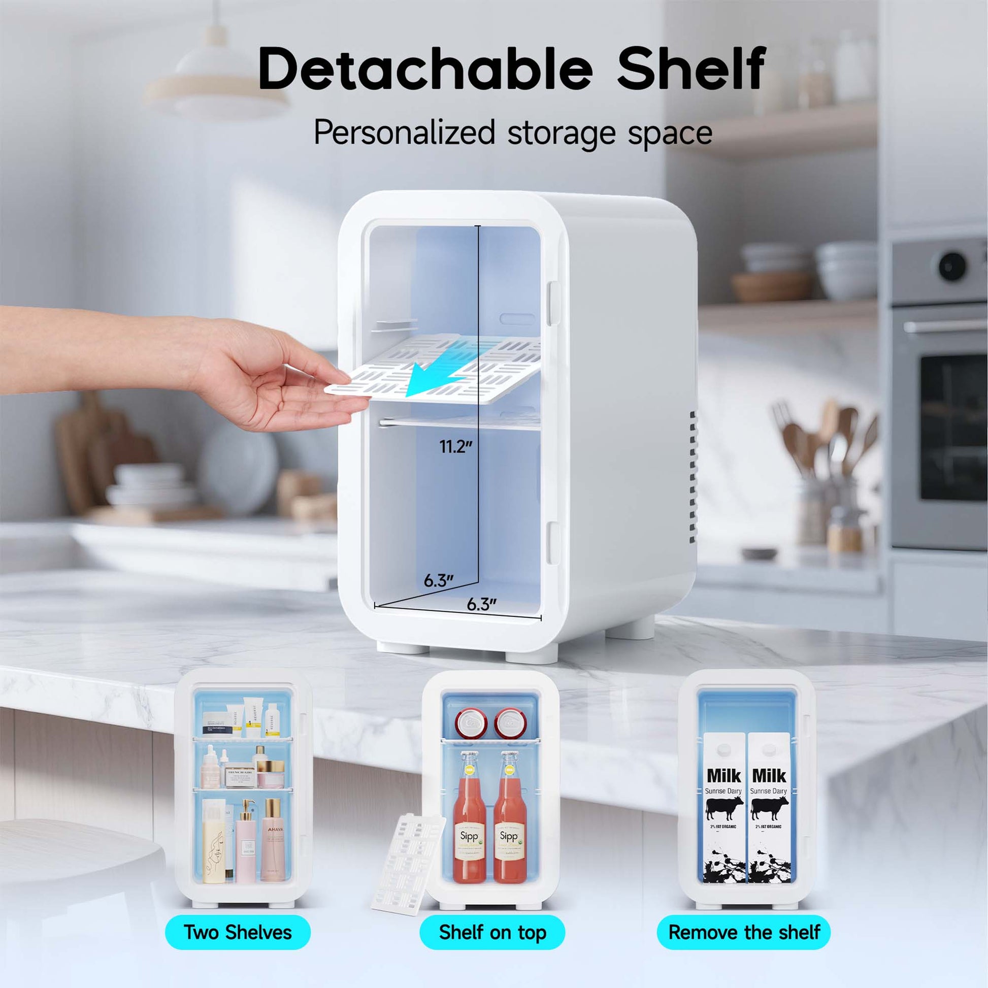 BEICHEN Mini Fridge, 6 Liter/8 Can Small Fridge, AC/DC Portable Skincare Fridge, Cooler and Warmer Refrigerators for Bedroom, Skincare, Beverage, Office, Dorm, Car