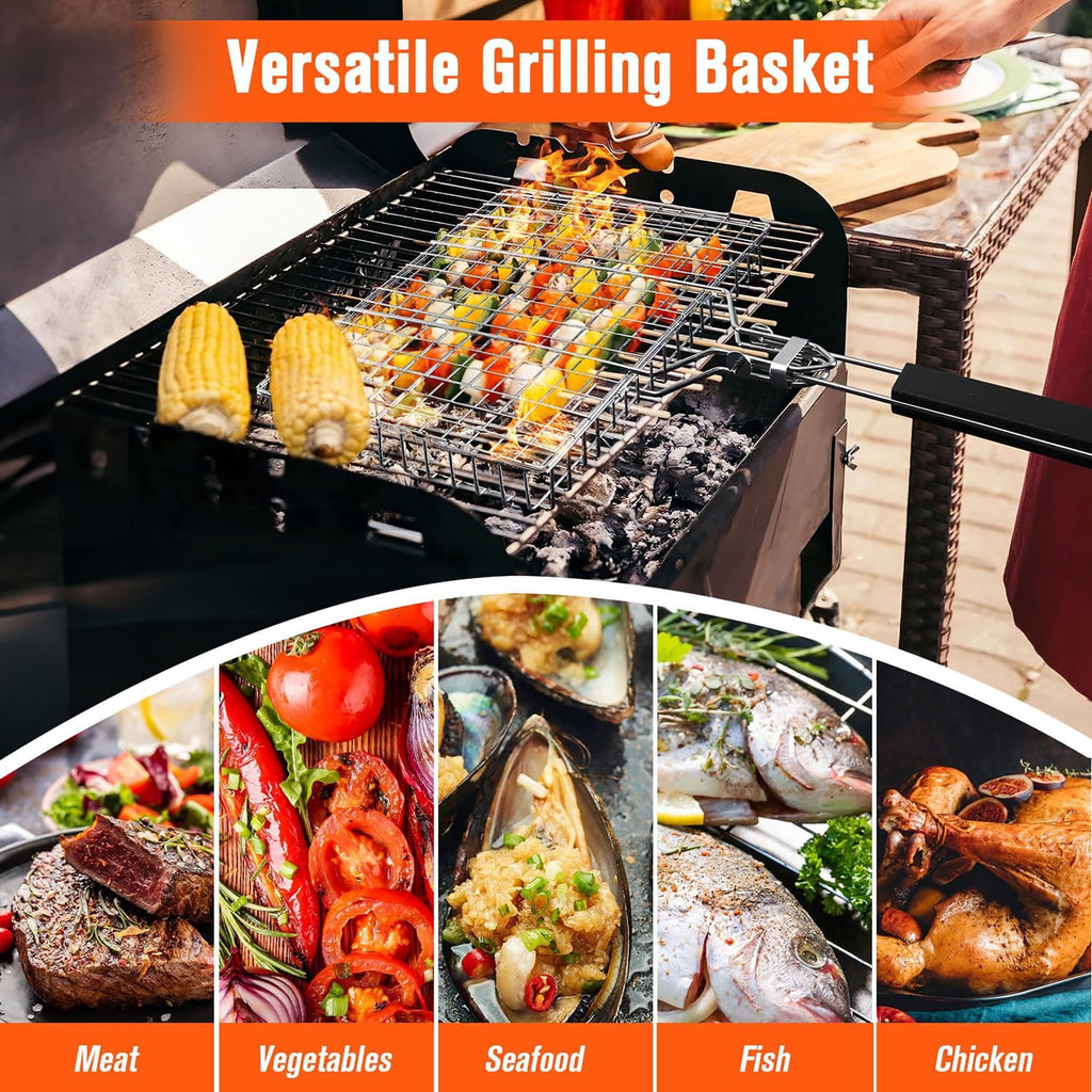 ACMETOP Grill Baskets for Outdoor Grill, Stainless Steel Large Folding Grilling Baskets with Detachable Handle, Grilling Accessories for Fish, Shrimp, Vegetables