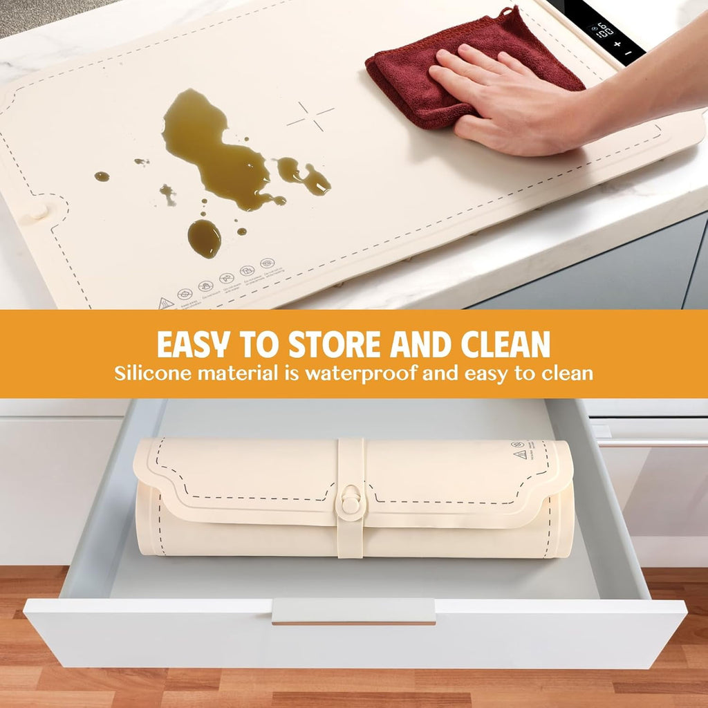 ACMETOP Food Warming Mat, Portable Silicone Electric Warming Tray, Versatile Full Surface 10s Heating Food Warmer with 7 Level Temperature & Timer for home dinner, Parties, Buffets andTravel (Beige)