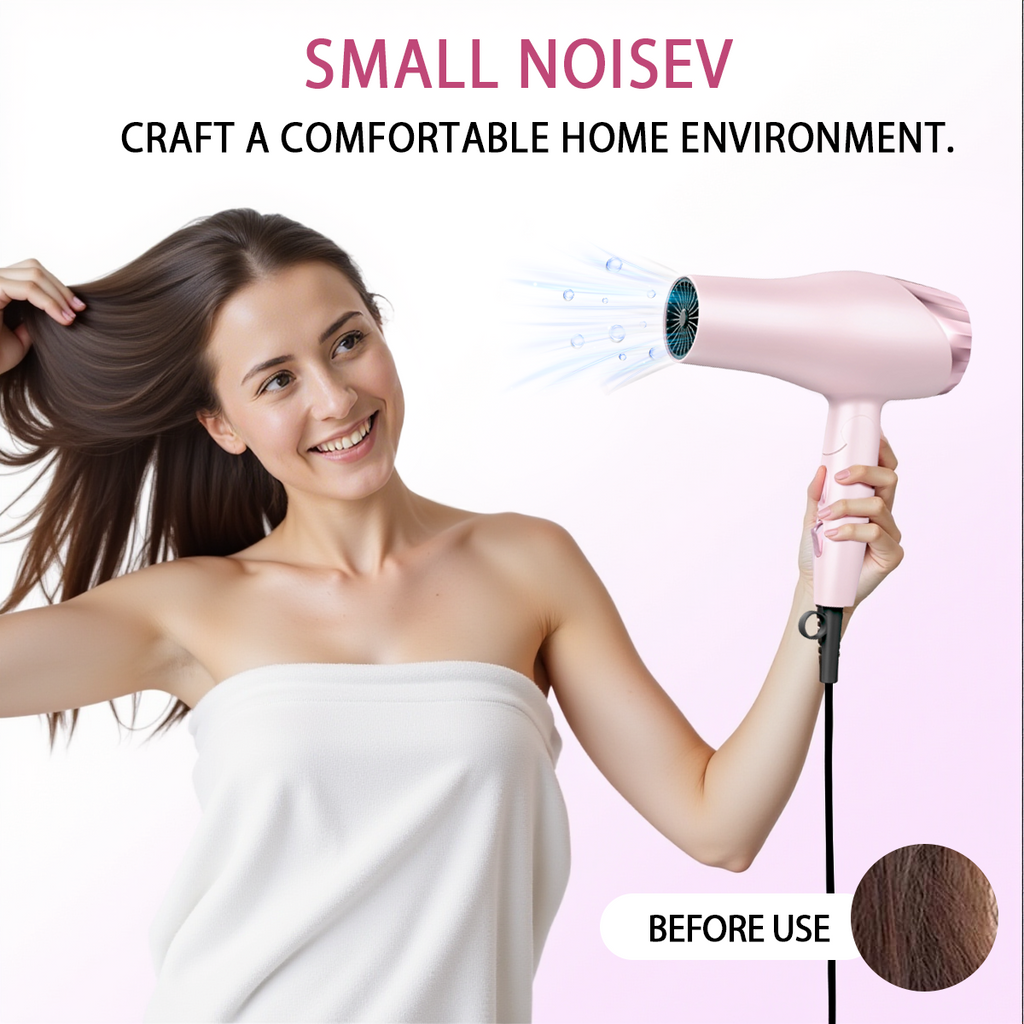 Morfone Pink 9-piece foldable hair dryer set. Portable hair styling tool for home, travel or business trips. Can be used as a gift set