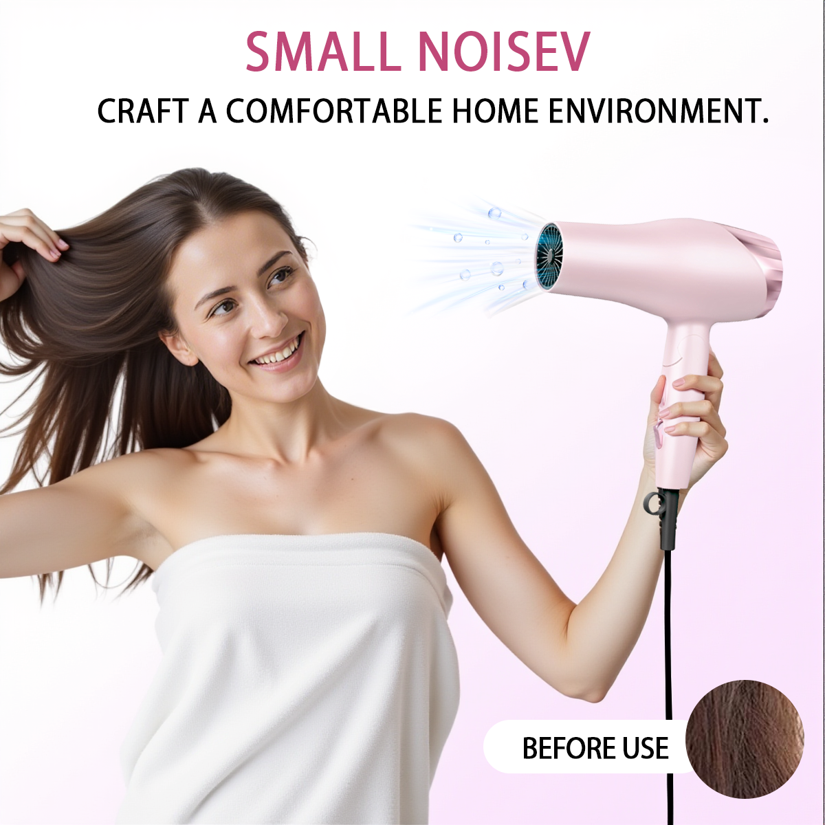Morfone Pink 9-piece foldable hair dryer set. Portable hair styling tool for home, travel or business trips. Can be used as a gift set