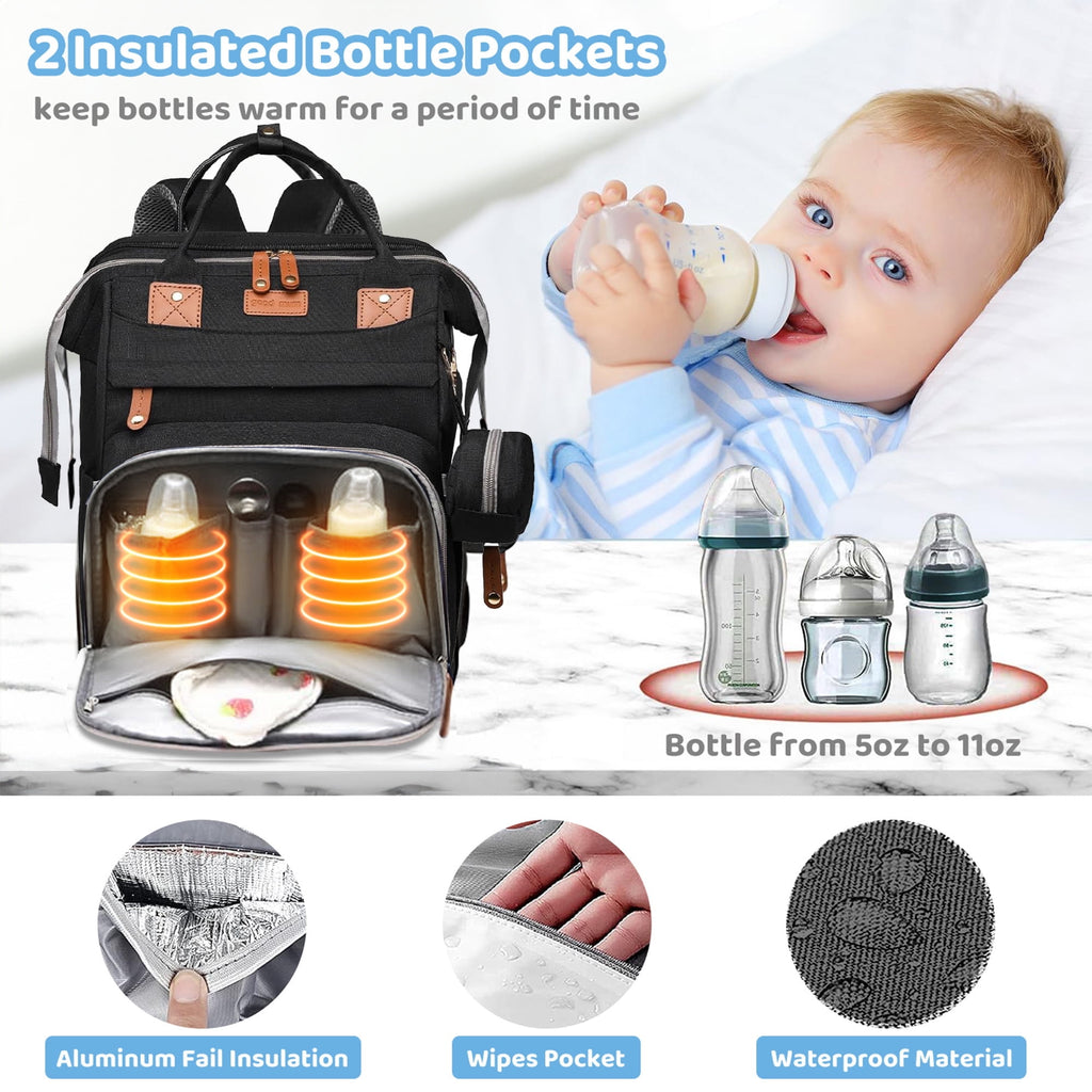 Morfone Baby Diaper Bag Backpack with Changing Station, Large Capacity Baby Bag, Waterproof Travel Backpack with USB Charging Port, Stroller Straps , Baby Shower Gifts