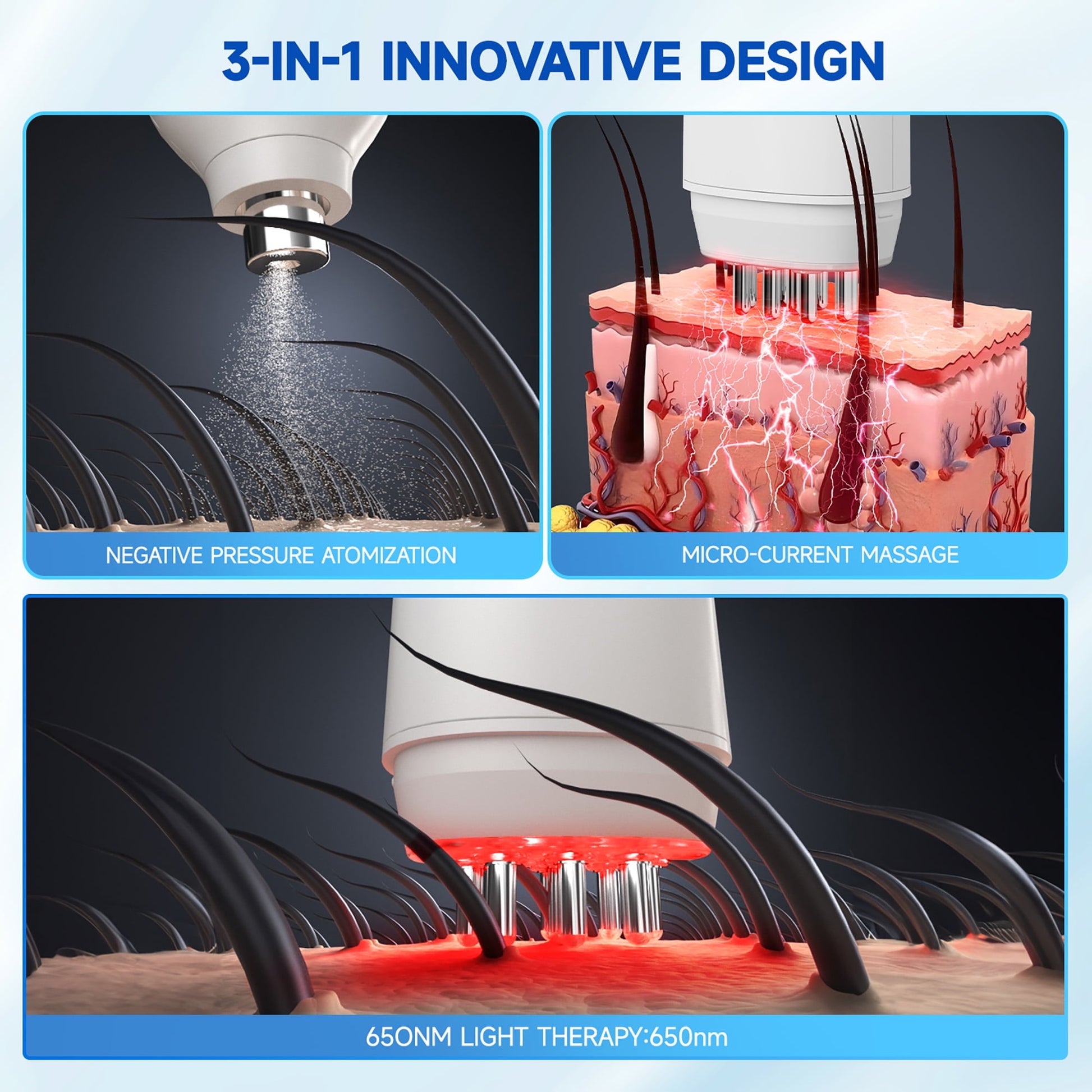 Morfone 3 in 1 Dual Head Electric Minoxidil Applicator and Scalp Massager Brush for Hair Growth, White