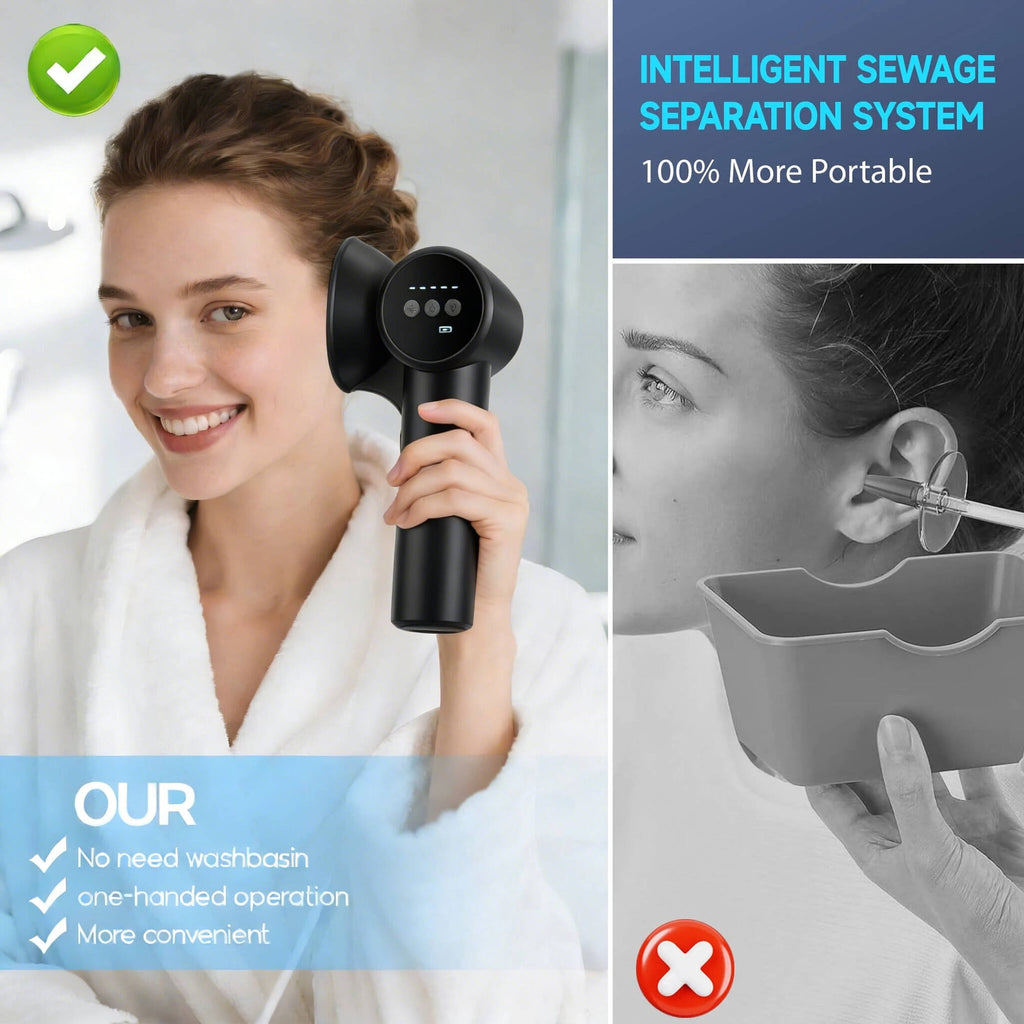 Morfone Upgraded Ear Wax Removal, 2 in 1 Cleaning & Drying Ear Cleaner, Effective Ear Cleaning Kit with One-Piece Waste Tank, Safe Ear Irrigation with 5 Pressure Settings, IPX7
