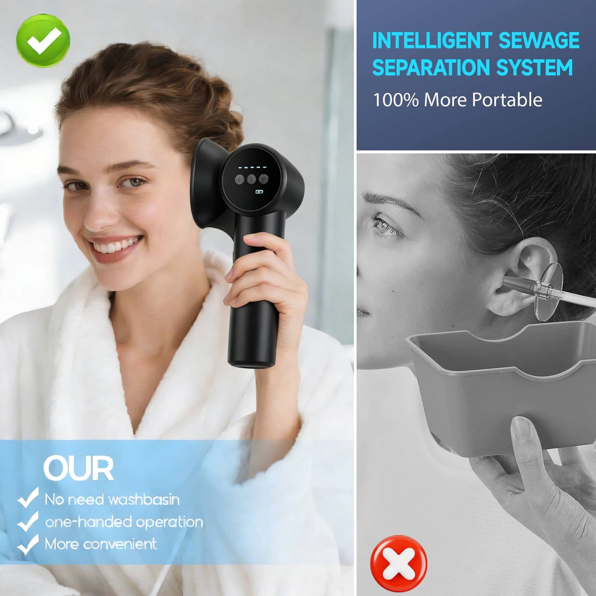 Morfone Upgraded Ear Wax Removal, 2 in 1 Cleaning & Drying Ear Cleaner, Effective Ear Cleaning Kit with One-Piece Waste Tank, Safe Ear Irrigation with 5 Pressure Settings, IPX7