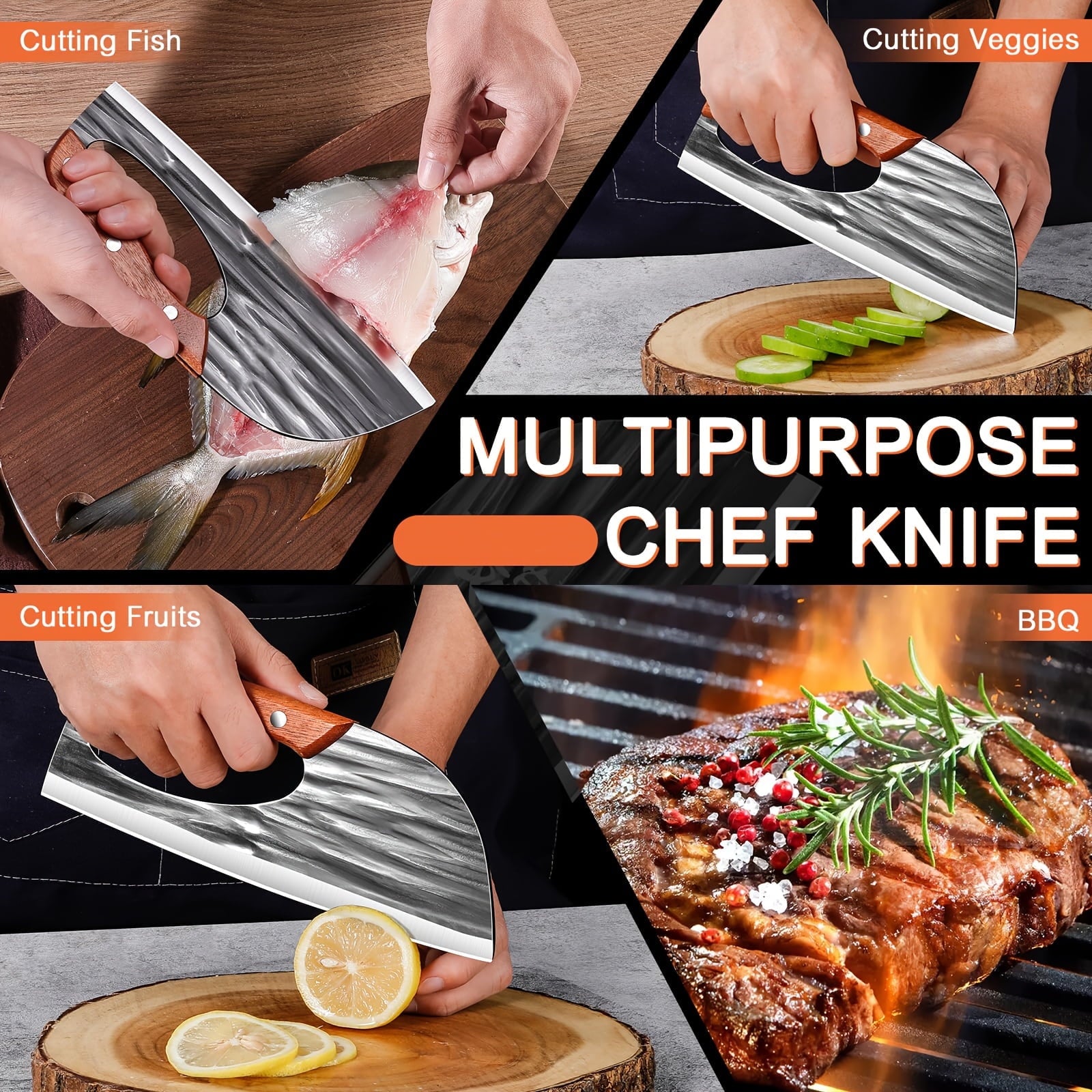 ACMETOP Chef Knife, High Carbon Steel Kitchen Knife for Meat Cutting, Slicing, Camping, BBQ – Essential Kitchen Tool