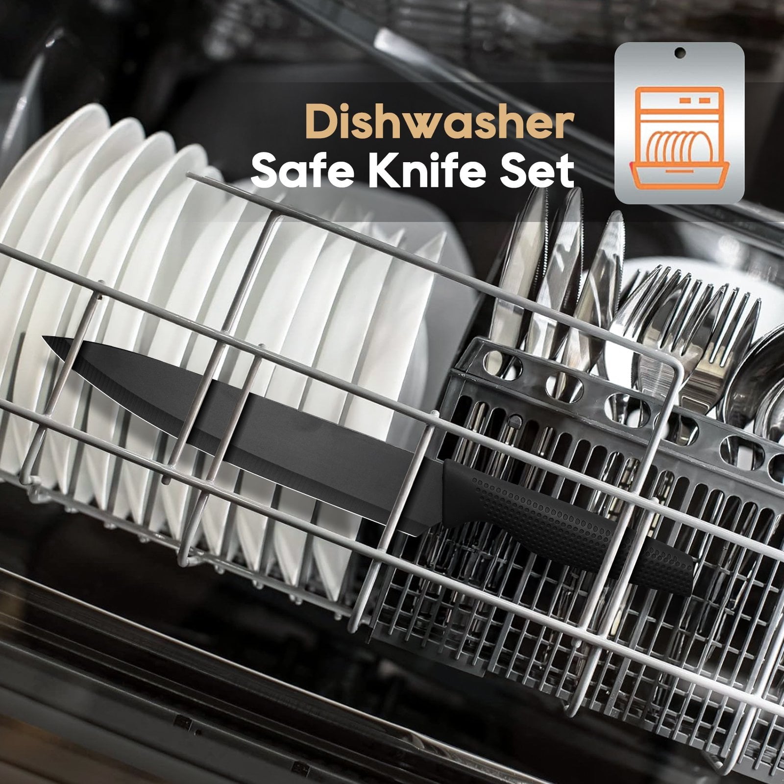 ACMETOP Knife Set, 7 Piece High Carbon Stainless Steel Kitchen Knife Block Set with Built in Sharpener, Black