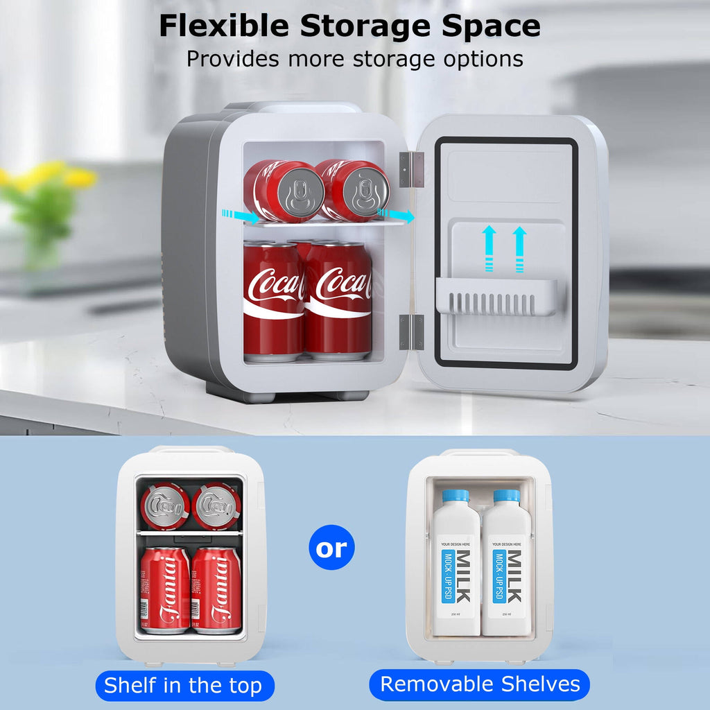 BEICHEN Mini Fridge, 4L/6 Can Small Refrigerator for Bedroom, Car, Office & Dorm,110V AC/ 12V DC Thermoelectric Cooler and Warmer for Cosmetics, Beverage and Food
