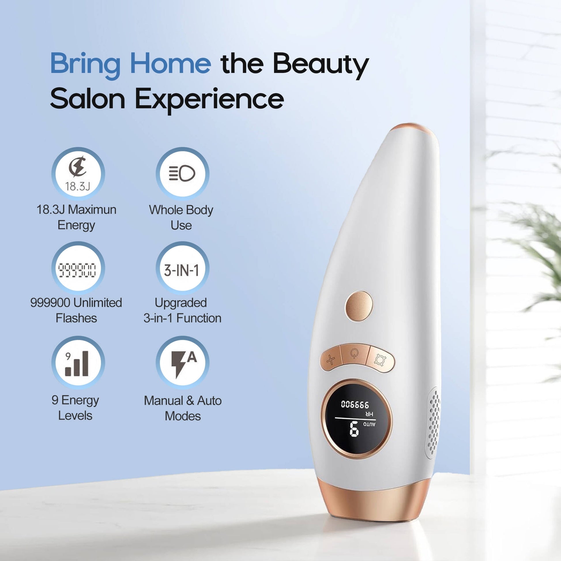 Morfone Laser Hair Removal for Women and Men ,3 in 1 IPL Hair Removal Device with 9 Energy Levels, 999,900 Flashes, 2 Modes, Hair Remover for Armpits Back Legs Arms Bikini Line