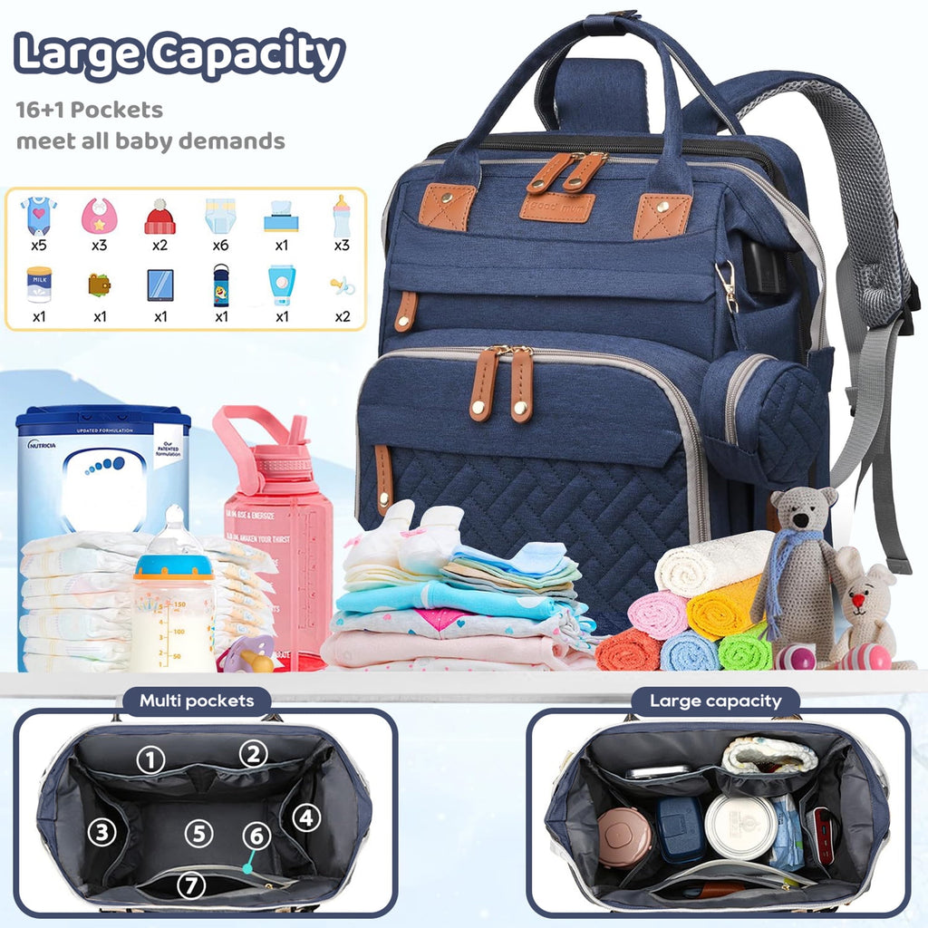 Morfone Baby Diaper Bag Backpack with Changing Station, Large Capacity Baby Bag, Waterproof Travel Backpack with USB Charging Port, Stroller Straps , Baby Shower Gifts