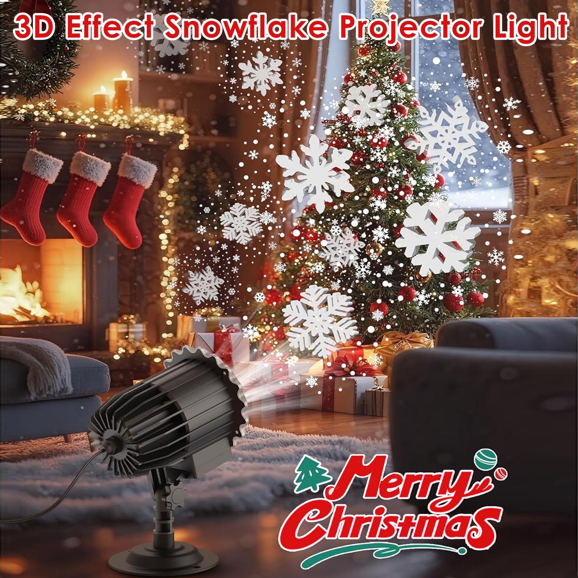 ACMETOP Christmas Projector Lights Outdoor, 3D Snowflake LED Projector Lights, IP65 Waterproof 9W High Brightness Outdoor Indoor for Christmas, New Year, Birthday Party and Garden Decoration