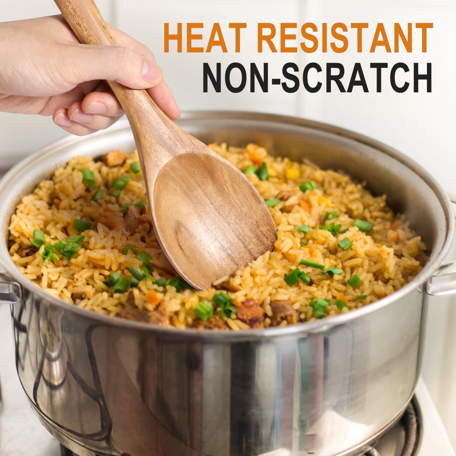 ACMETOP Wooden Spoon Utensils with Thick Handle, Set of 2, Wood Spatula for Frying Scraping and Mixing, Wooden Kitchen Cooking Utensils for Nonstick Cookware