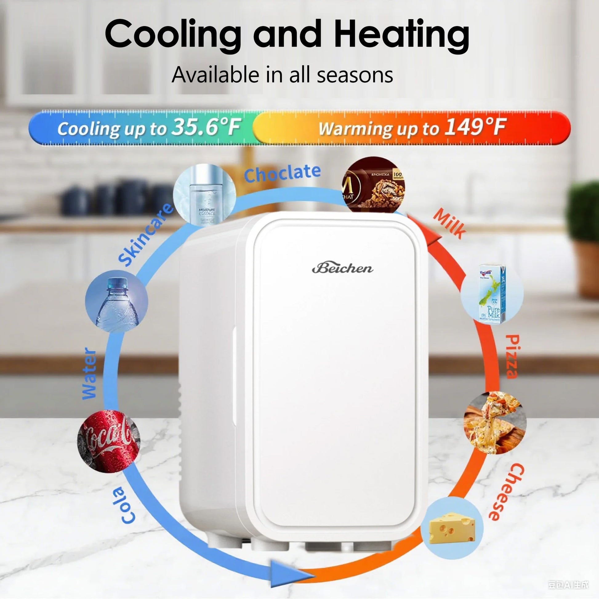 BEICHEN Mini Fridge, 6 Liter/8 Can Small Fridge, AC/DC Portable Skincare Fridge, Cooler and Warmer Refrigerators for Bedroom, Skincare, Beverage, Office, Dorm, Car