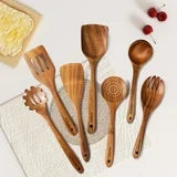 Wooden Spoons for Cooking - 9-Piece Wooden Kitchen Utensil Set made of Natural Solid Wood Material - Includes Spoons, Spatulas, Ladles, Strainer Spoon, Salad Fork, Mixing Spoon and Utensil Holder