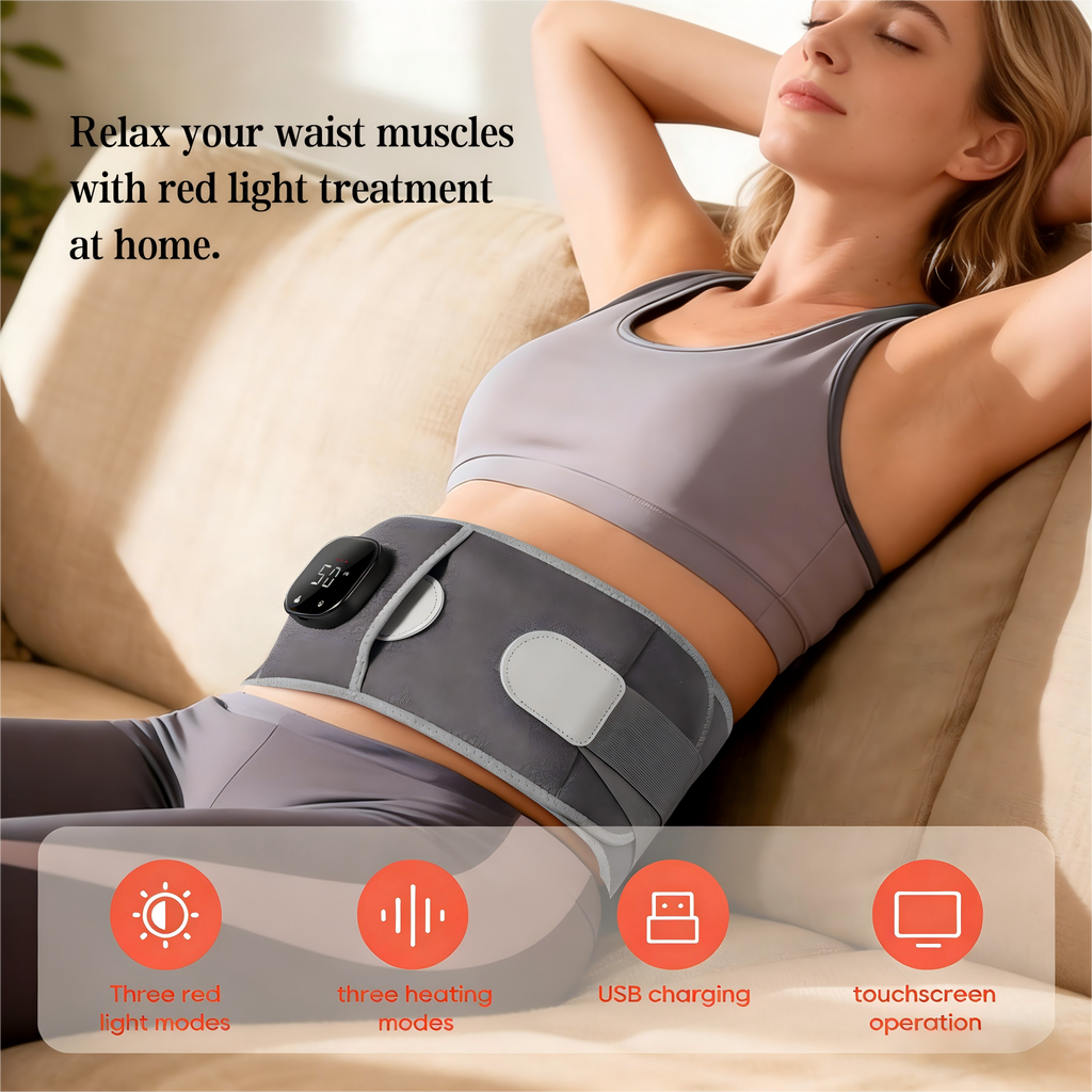Morfone 660nm Wireless Red Light Therapy Belt. Features timer settings and three adjustable intensity levels—suitable for full-body use