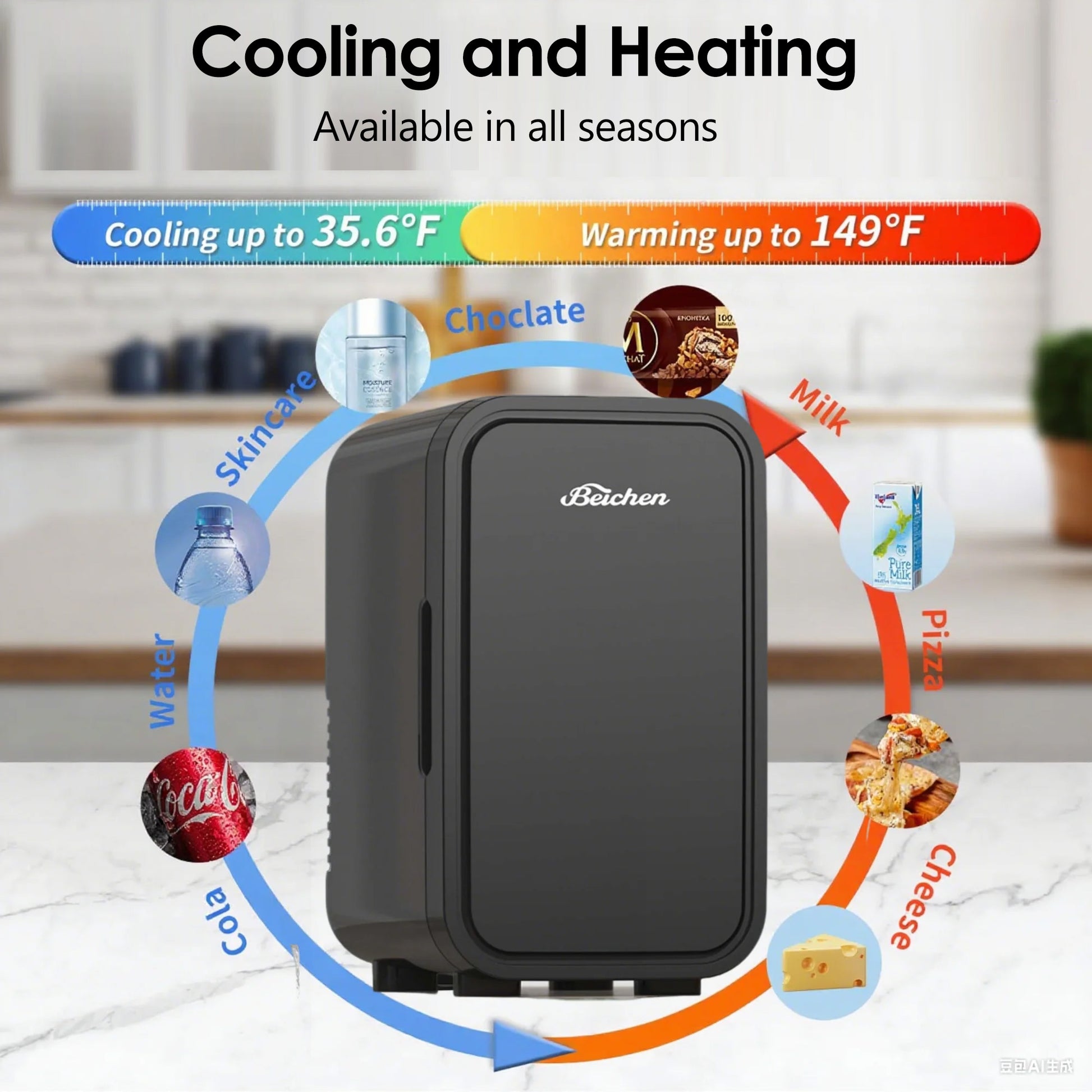 BEICHEN Mini Fridge, 6 Liter/8 Can Small Fridge, AC/DC Portable Skincare Fridge, Cooler and Warmer Refrigerators for Bedroom, Skincare, Beverage, Office, Dorm, Car