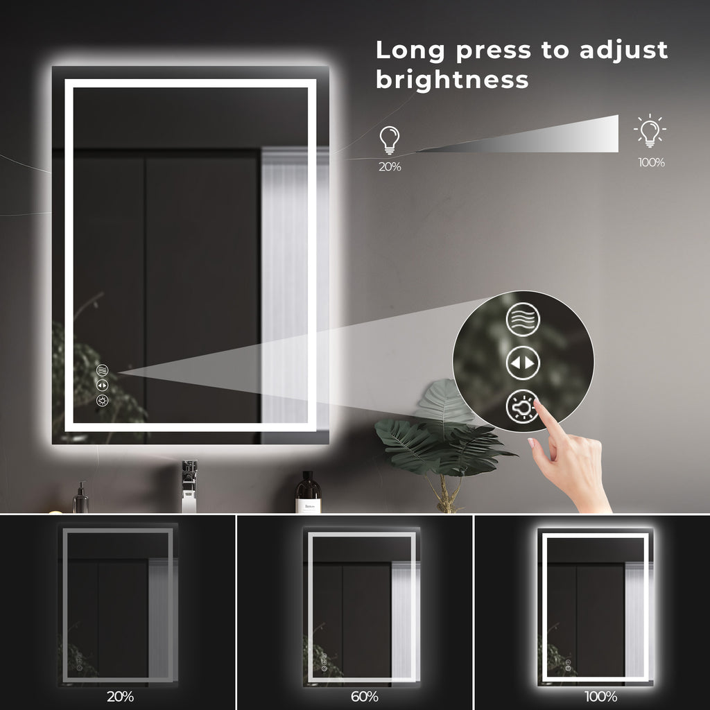 Anoak LED Bathroom Mirror, 24"x 32" Lighted Anti-fog LED Bathroom Vanity Mirror with Dual Light Source, 3 Color Lights, Horizontal & Vertical