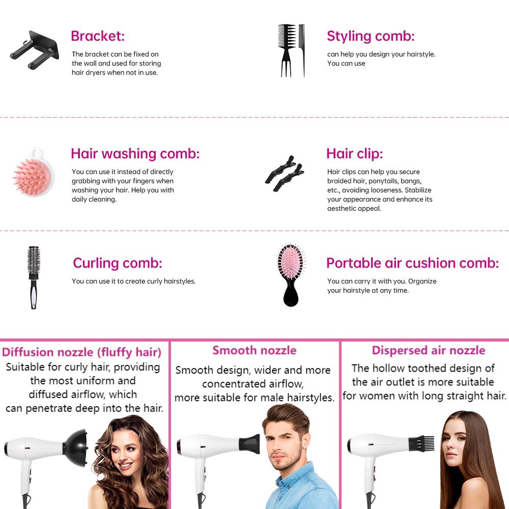 Morfone 12pcs-in-1 Hair Drying Set - Hair Dryer. Quickly dries hair - Compact and portable, suitable for the whole family - Gift set