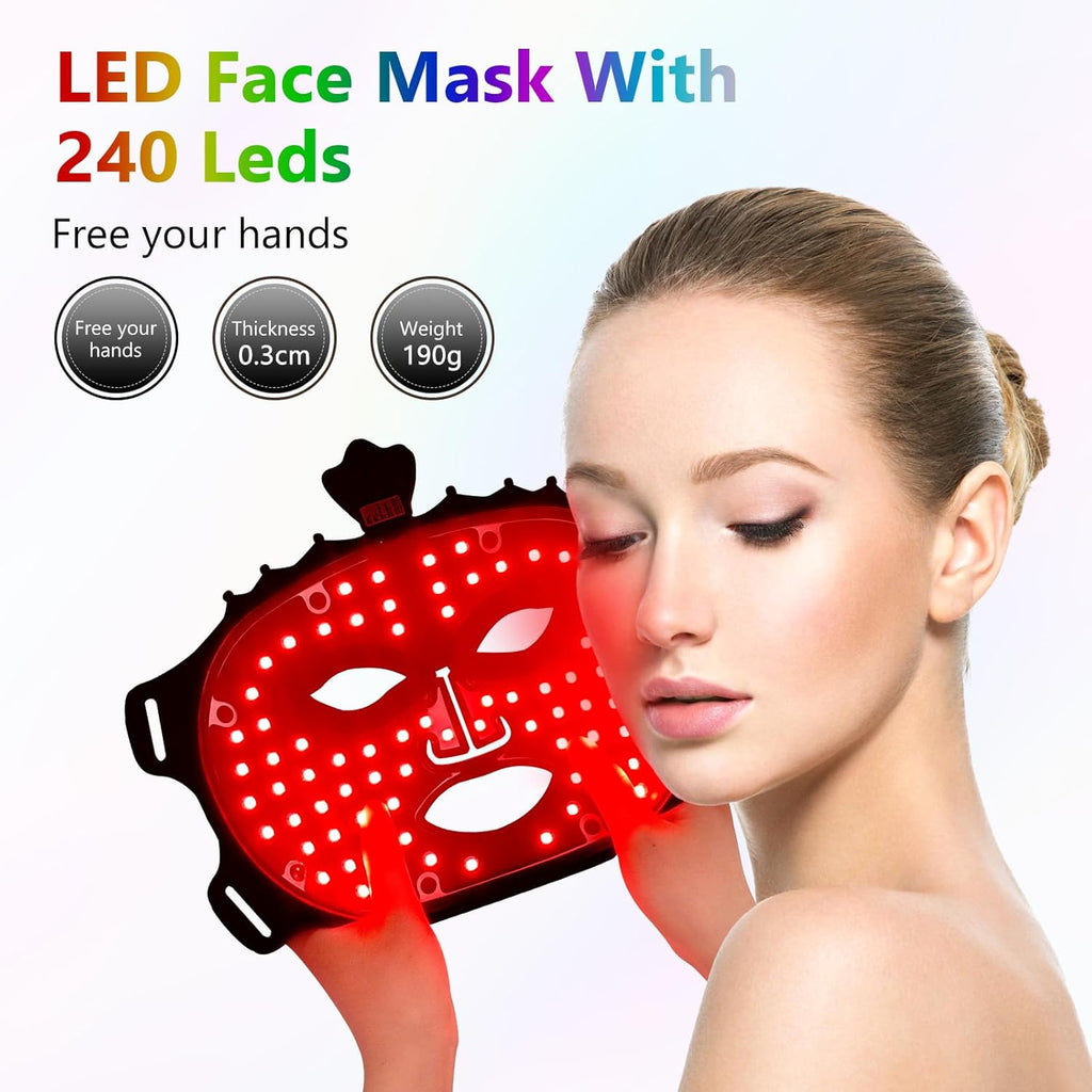 Morfone 9 Color LED Face Mask, Wireless LED Face Mask  with Eye Cushion, Lightweight Soft Silicone Red Light Mask for Face, Black