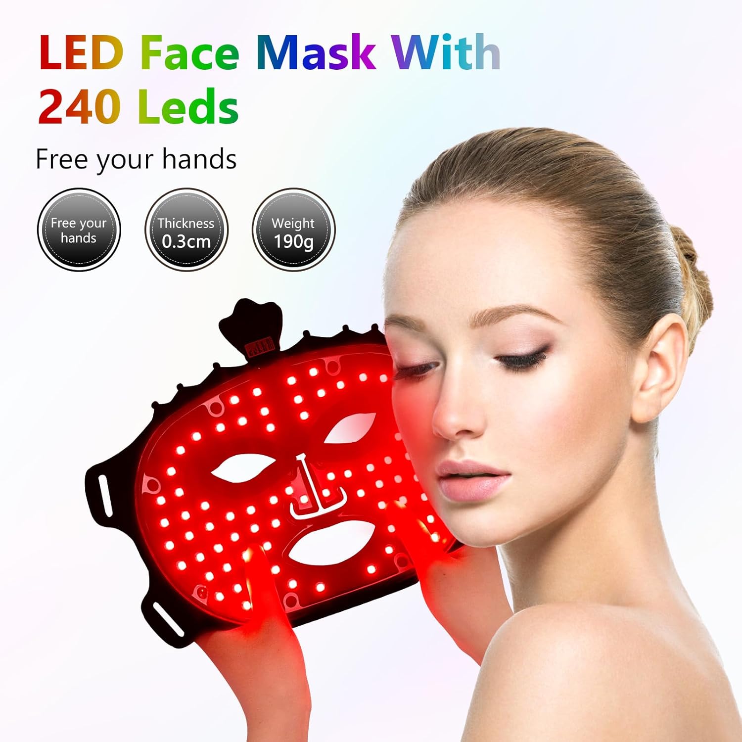 Morfone 9 Color LED Face Mask, Wireless LED Face Mask  with Eye Cushion, Lightweight Soft Silicone Red Light Mask for Face, Black