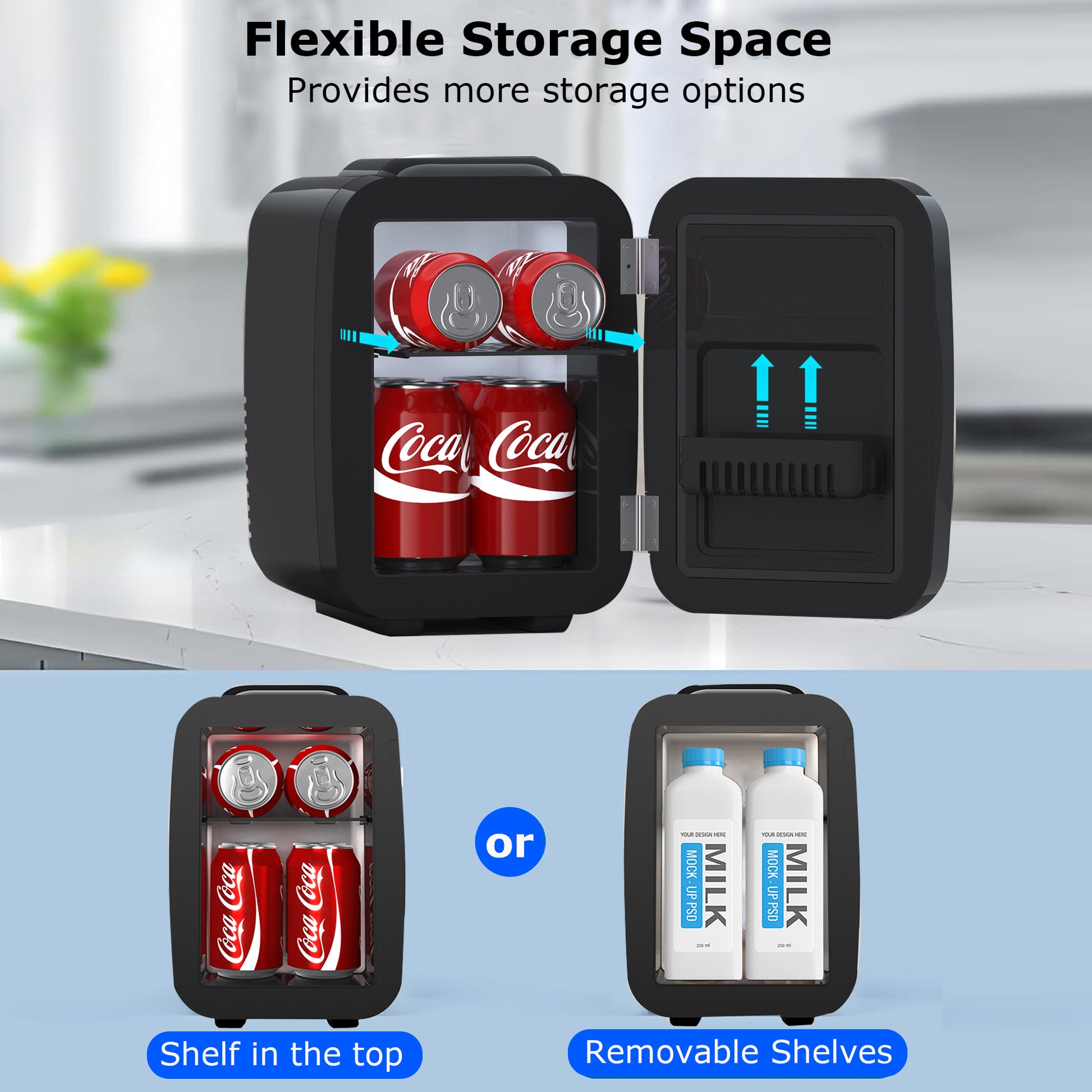 BEICHEN Mini Fridge, 4L/6 Can Small Refrigerator for Bedroom, Car, Office & Dorm,110V AC/ 12V DC Thermoelectric Cooler and Warmer for Cosmetics, Beverage and Food, Black